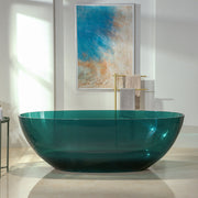 WOODBRIDGE 65-3/8" L x 29-1/8" W Transparent Green Stone Resin Freestanding Soaking Tub with Double Ended Design