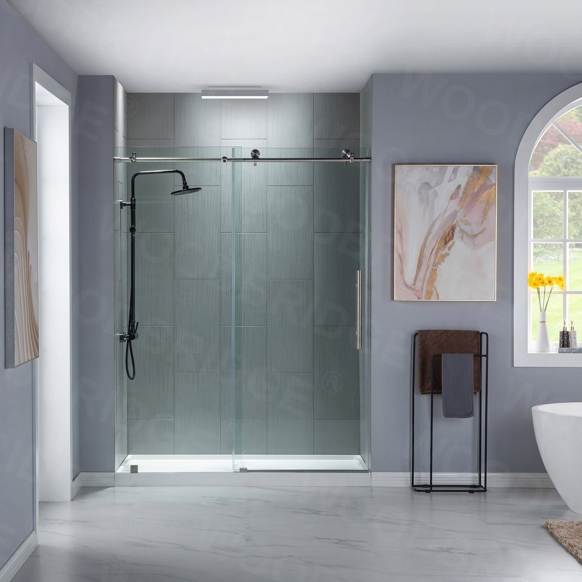 WOODBRIDGE Frameless Shower Doors 44-48" Width x 76"Height with 3/8"(10mm) Clear Tempered Glass, MBSDC4876