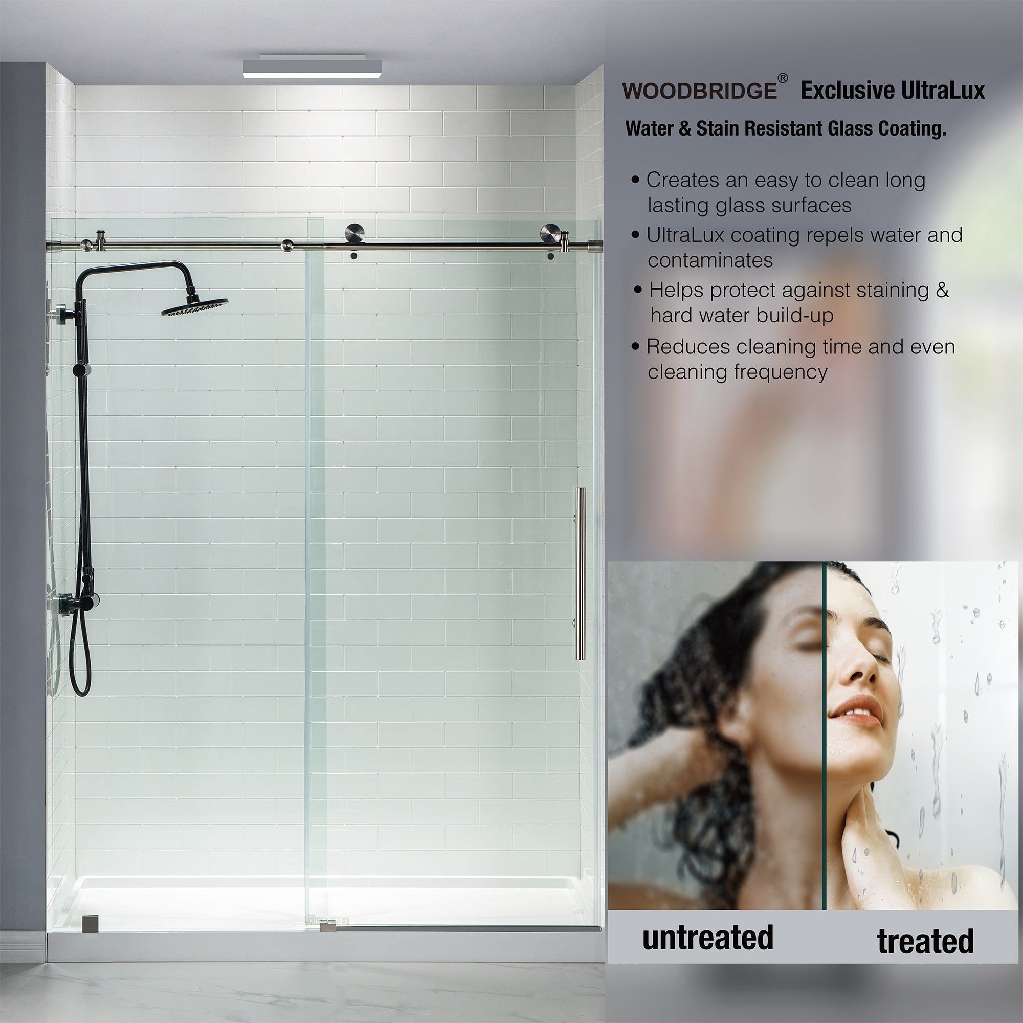 WOODBRIDGE Frameless Shower Doors 44-48" Width x 76"Height with 3/8"(10mm) Clear Tempered Glass, MBSDC4876
