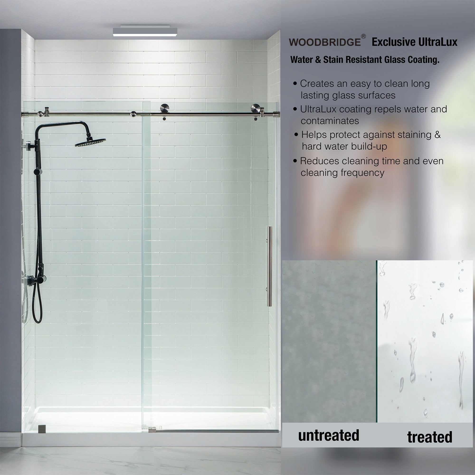 WOODBRIDGE Frameless Shower Doors 44-48" Width x 76"Height with 3/8"(10mm) Clear Tempered Glass, MBSDC4876