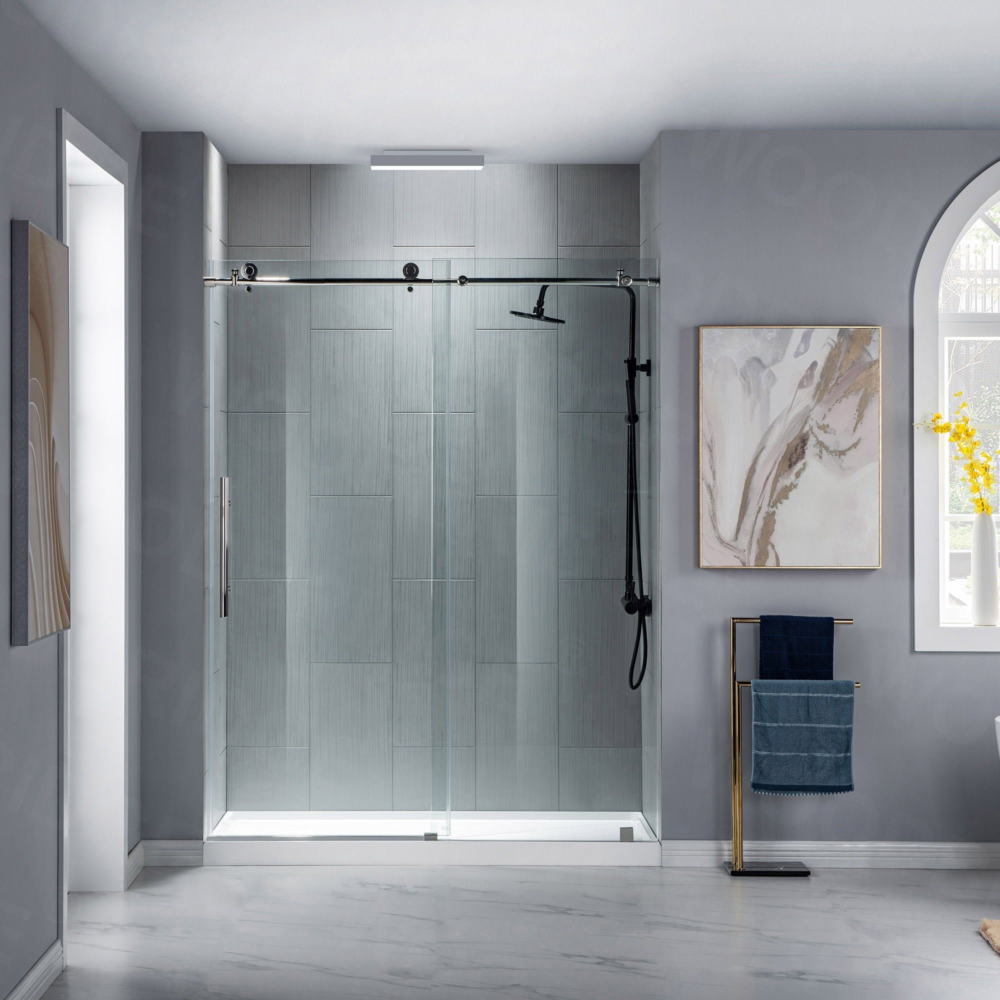 WOODBRIDGE Frameless Shower Doors 44-48" Width x 76"Height with 3/8"(10mm) Clear Tempered Glass, MBSDC4876
