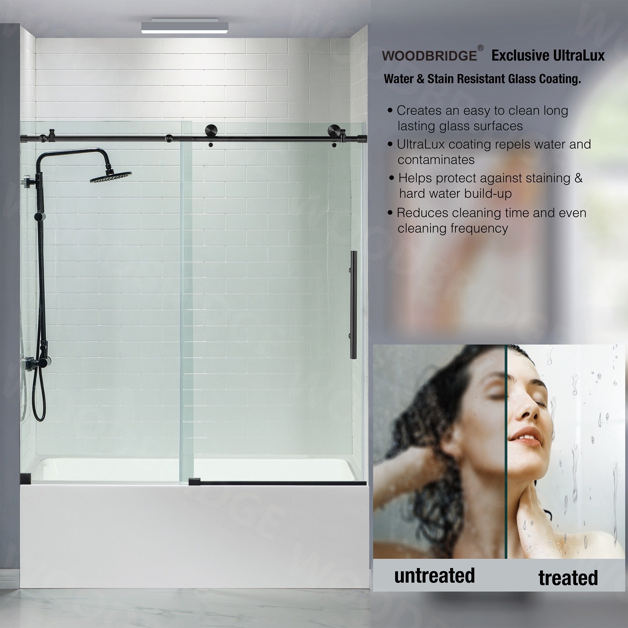 WOODBRIDGE Frameless Bathtub Shower Doors 56-60" Width x 62"Height with 3/8"(10mm) Clear Tempered Glass, MBSDC6062