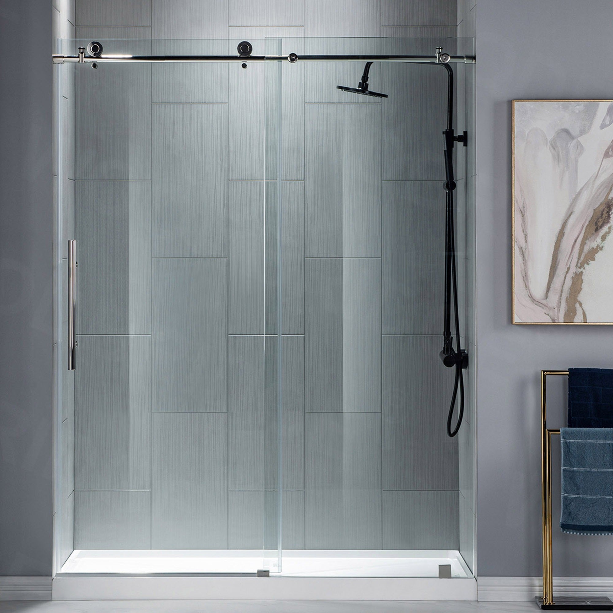 WOODBRIDGE Frameless Shower Doors 56-60" Width x 76"Height with 3/8"(10mm) Clear Tempered Glass, MBSDC6076
