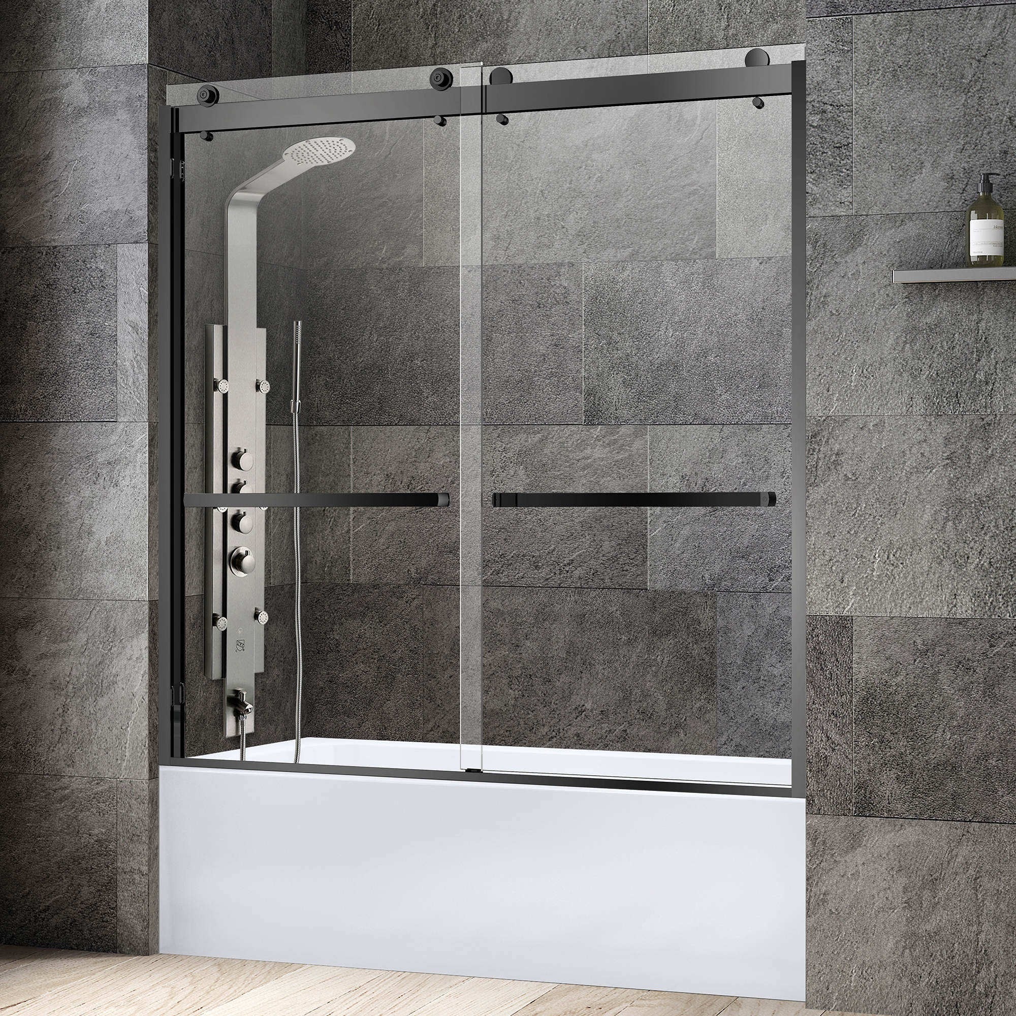 WOODBRIDGE Frameless Bathtub Shower Doors 56-60" Width x 62"Height with 3/8"(10mm) Clear Tempered Glass, 2 Ways Opening & Double Sliding,SDD6062