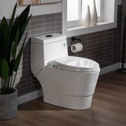 WOODBRIDGE T-0042 One Piece 1.1GPF/1.6 GPF Dual Flush Elongated Toilet with Non-Electric Toilet Seat in White