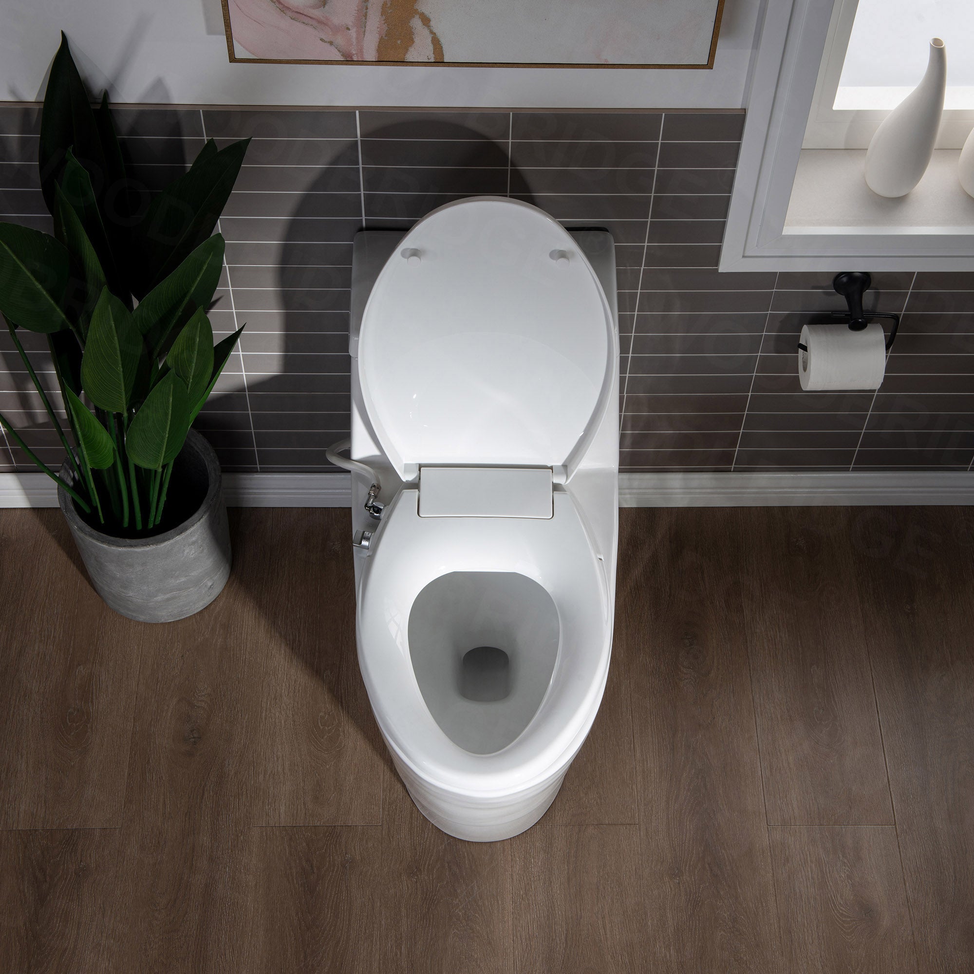 WOODBRIDGE T-0042 One Piece 1.1GPF/1.6 GPF Dual Flush Elongated Toilet with Non-Electric Toilet Seat in White