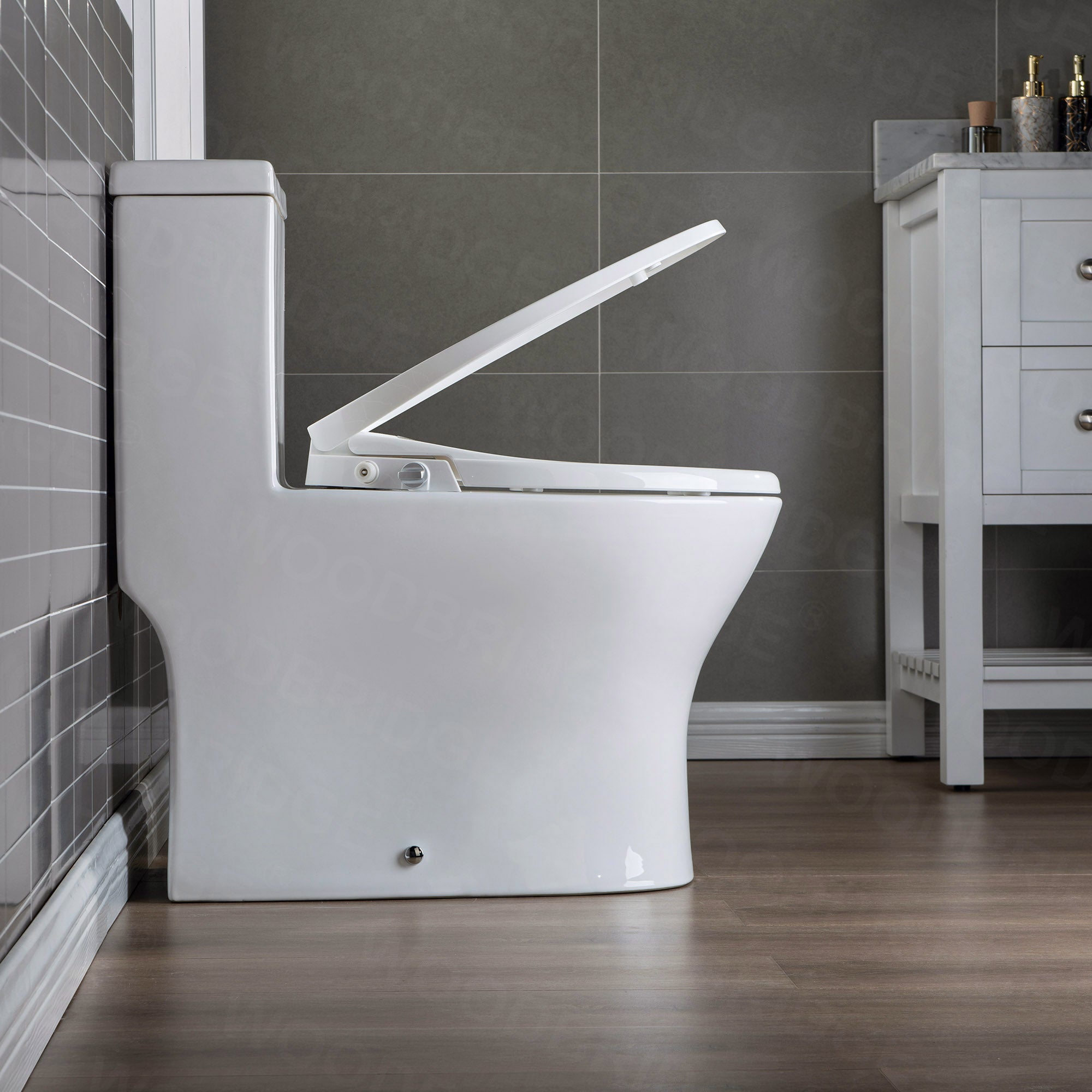 WOODBRIDGE T-0045 Modern One Piece Elongated High Effiency Toilet with Manual Operated Soft-Closed Toilet Seat, White