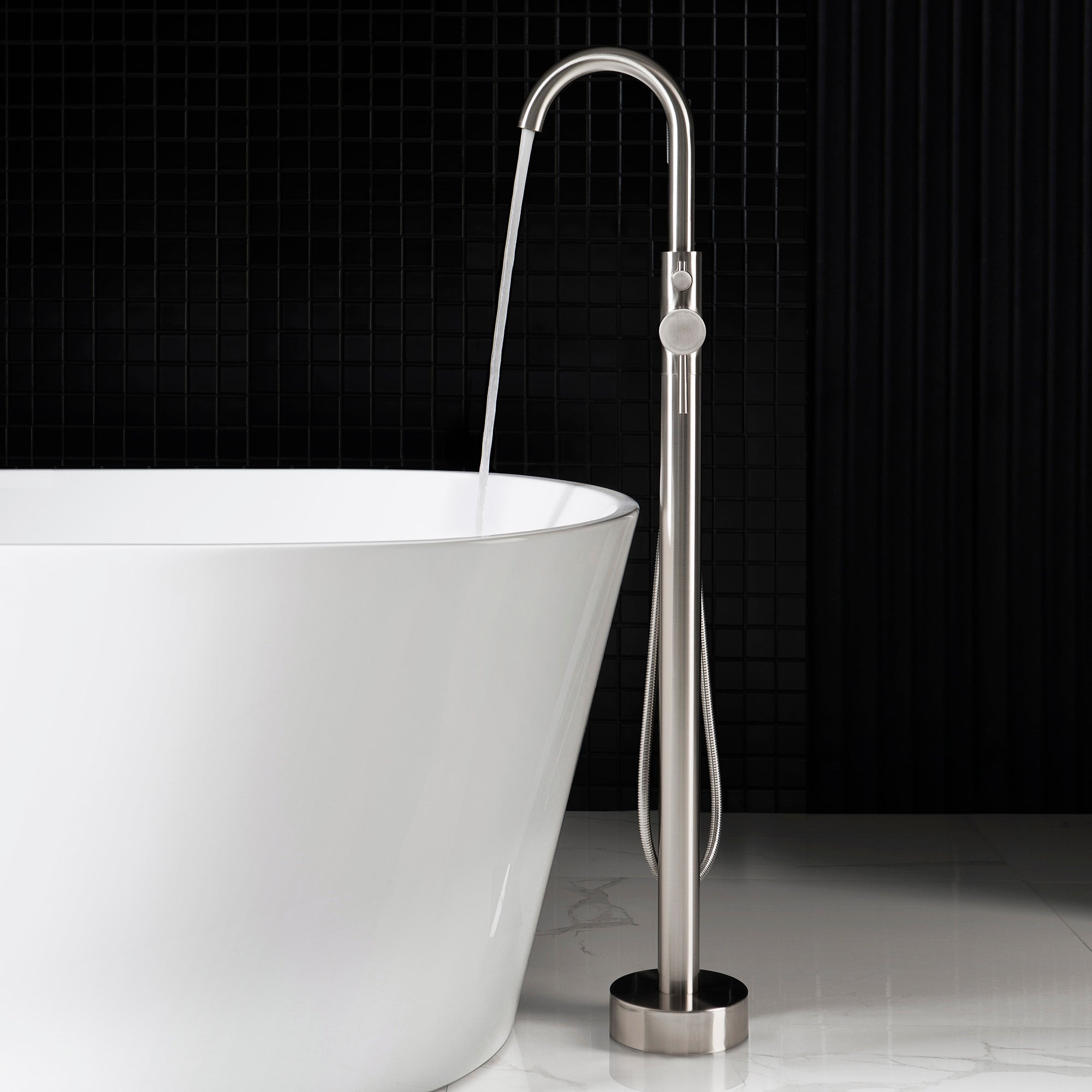 WOODBRIDGE F0001BNRD Contemporary Single Handle Floor Mount Freestanding Tub Filler Faucet with Hand shower