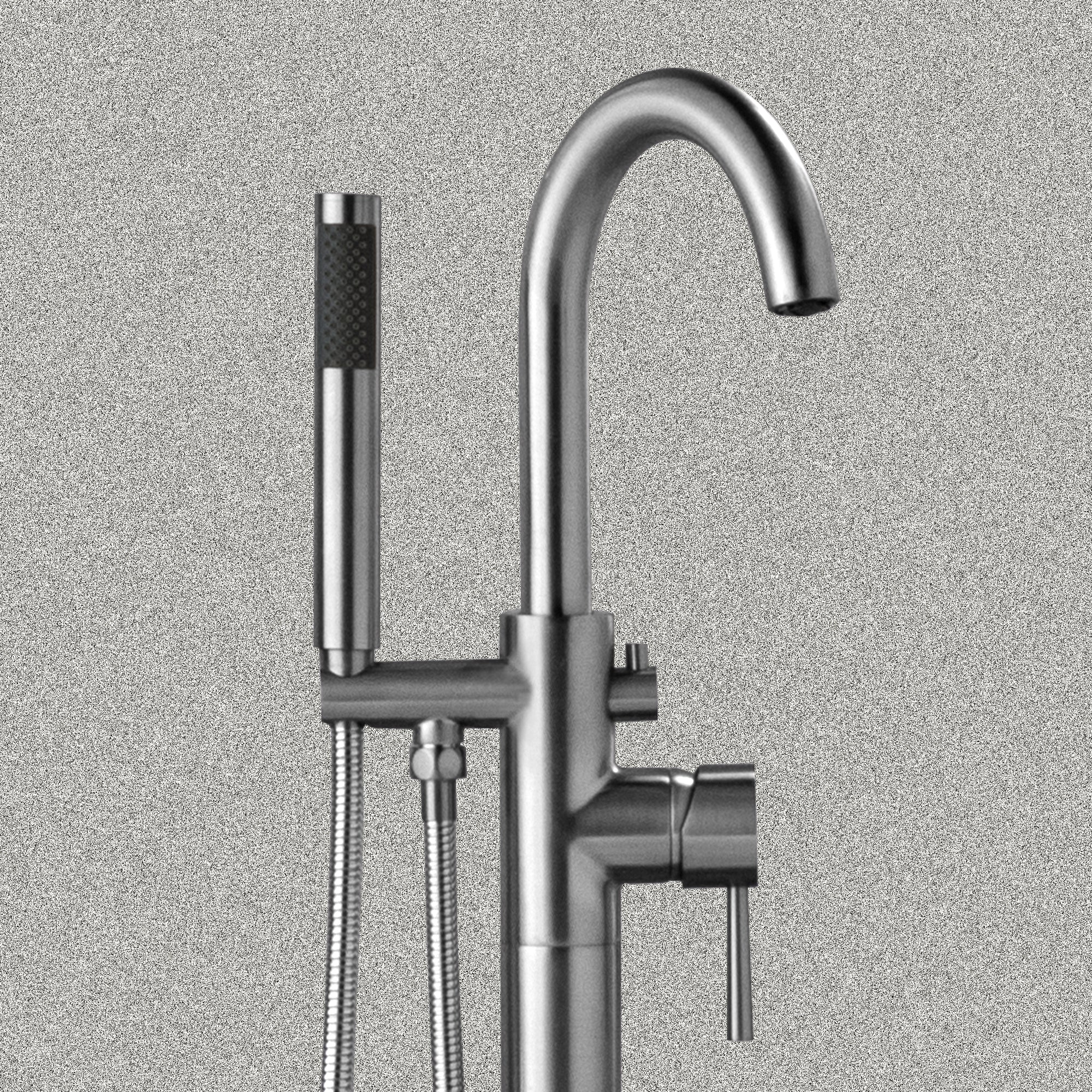 WOODBRIDGE Contemporary Single Handle Floor Mount Freestanding Tub Filler Faucet with Cylinder Shape Hand shower