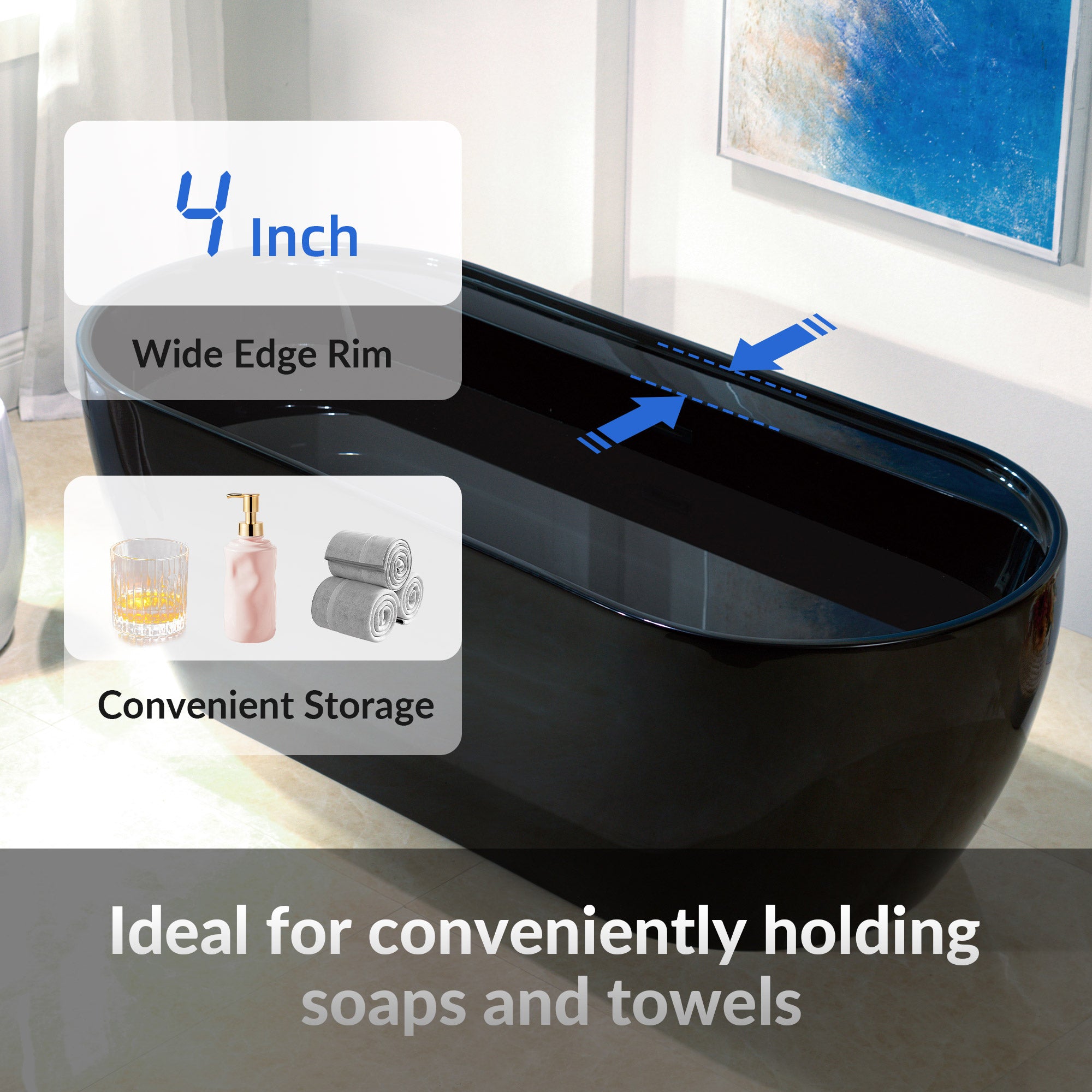 WOODBRIDGE 72" L x 35-3/8" W Freestanding Contemporary Acrylic Soaking Bathtub with Drain & Overflow – B8859 Series