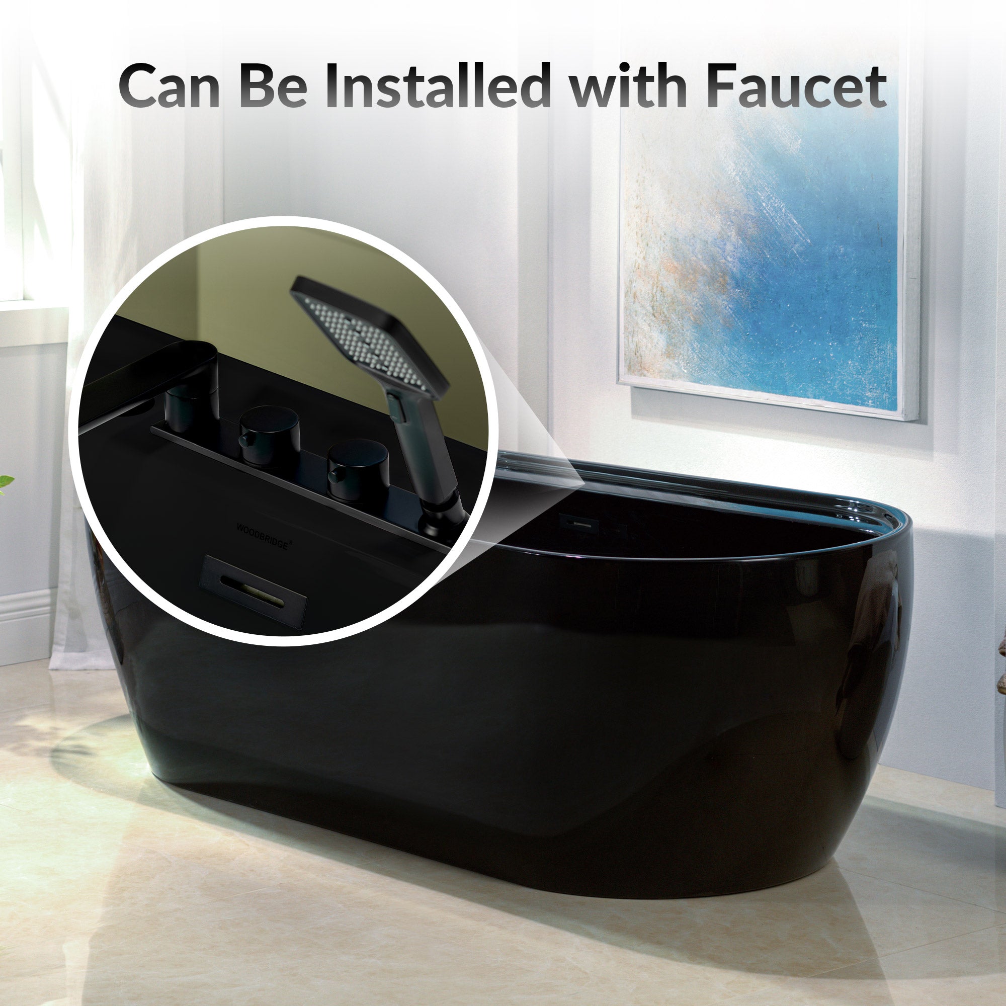 WOODBRIDGE 72" L x 35-3/8" W Freestanding Contemporary Acrylic Soaking Bathtub with Drain & Overflow – B8859 Series