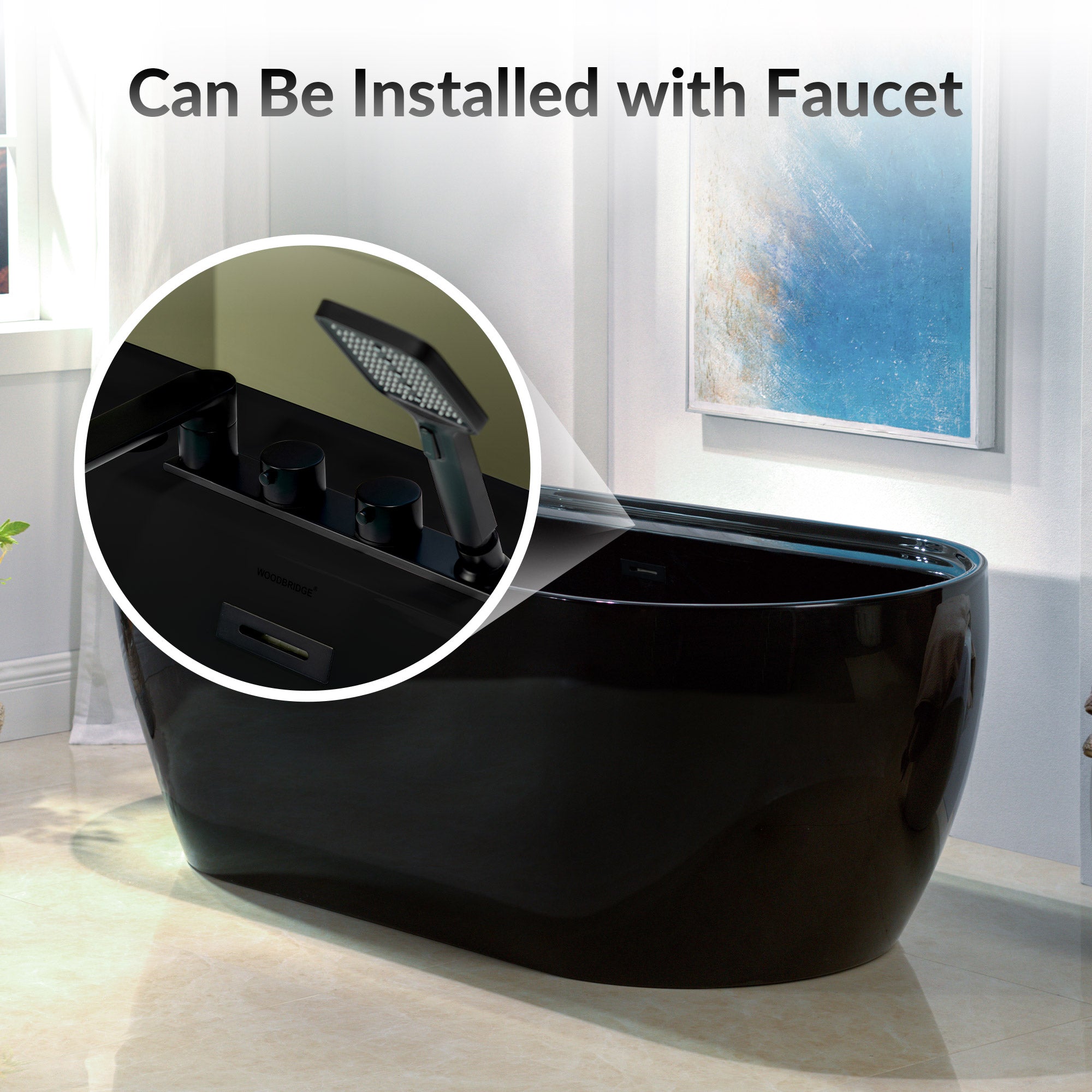 WOODBRIDGE 67" L x 31-1/2" W Freestanding Contemporary Acrylic Soaking Bathtub with Drain & Overflow – B8863 Series