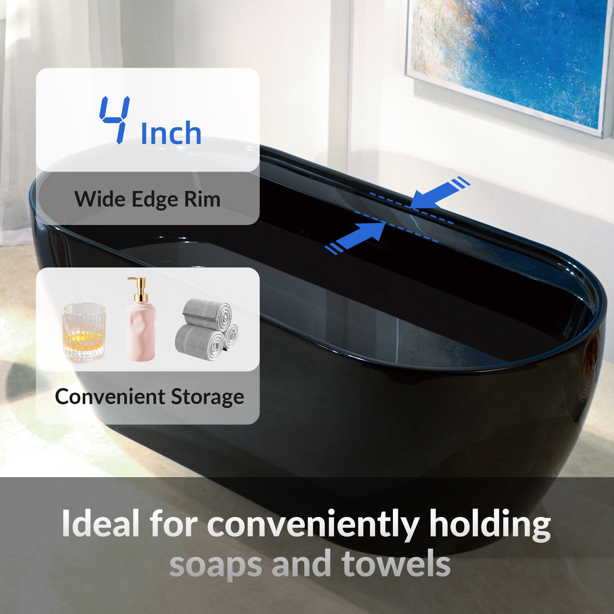 WOODBRIDGE 67" L x 31-1/2" W Freestanding Contemporary Acrylic Soaking Bathtub with Drain & Overflow – B8863 Series