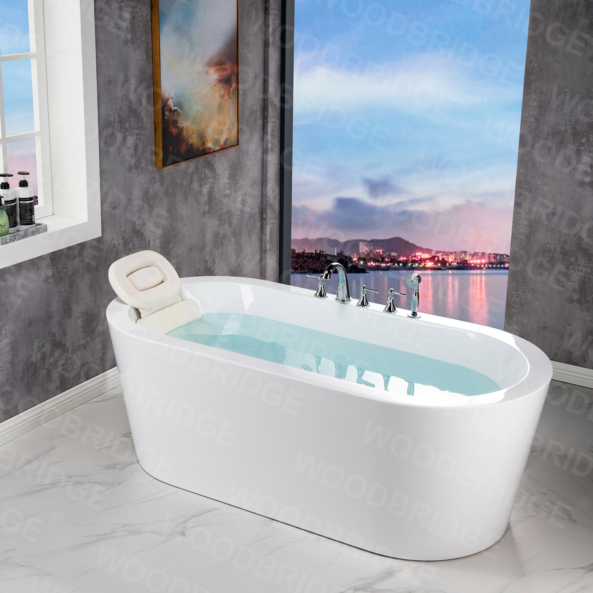 Woodbridge Bath Pillow Bathtub Pillow with 7 Powerful Suction Cups,14.5x21 Inch,Luxury Bath Pillows for Tub Neck and Back Support,PI-1411
