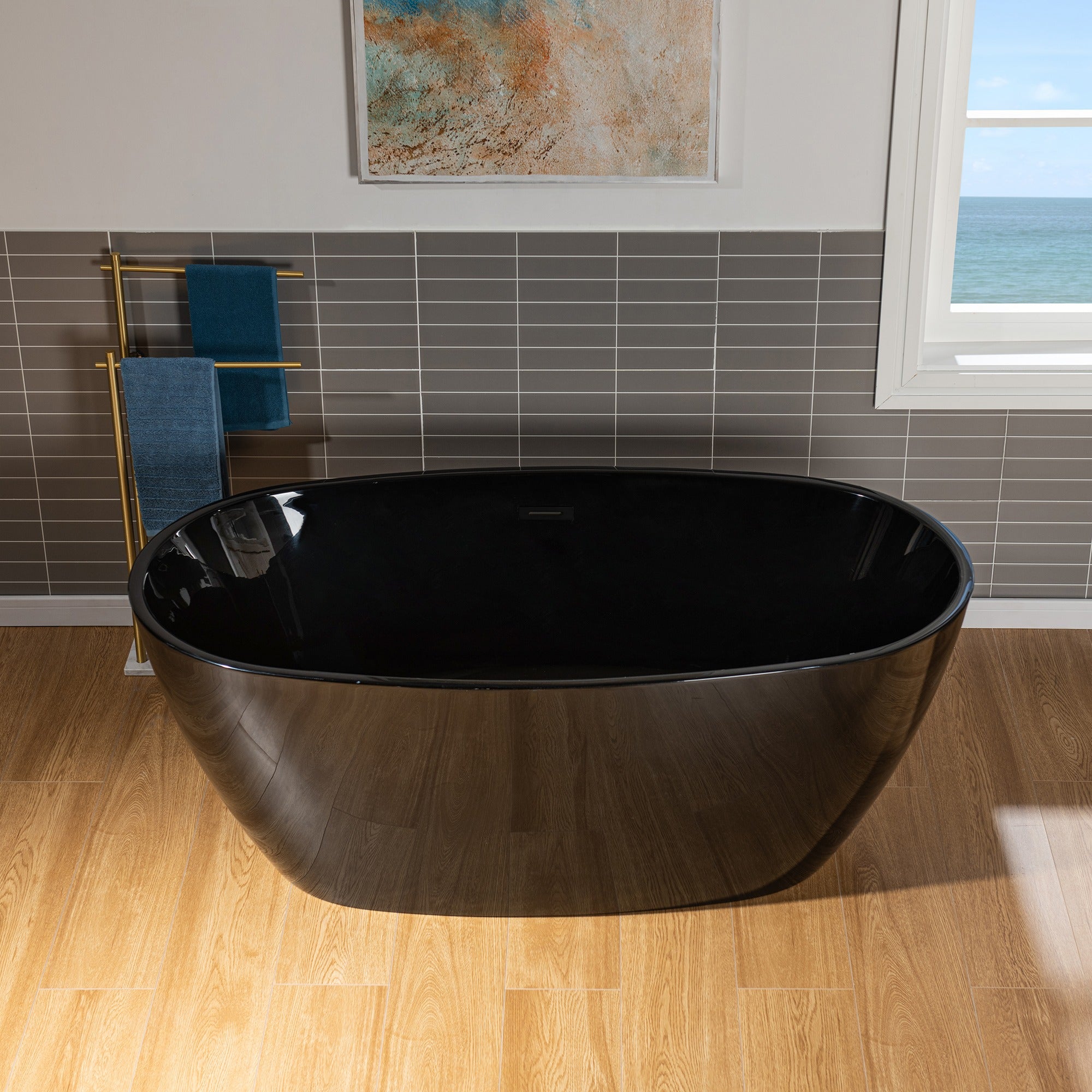 WOODBRIDGE 59" L x 31-1/2" W Freestanding Contemporary Acrylic Soaking with Drain & Overflow, B8818