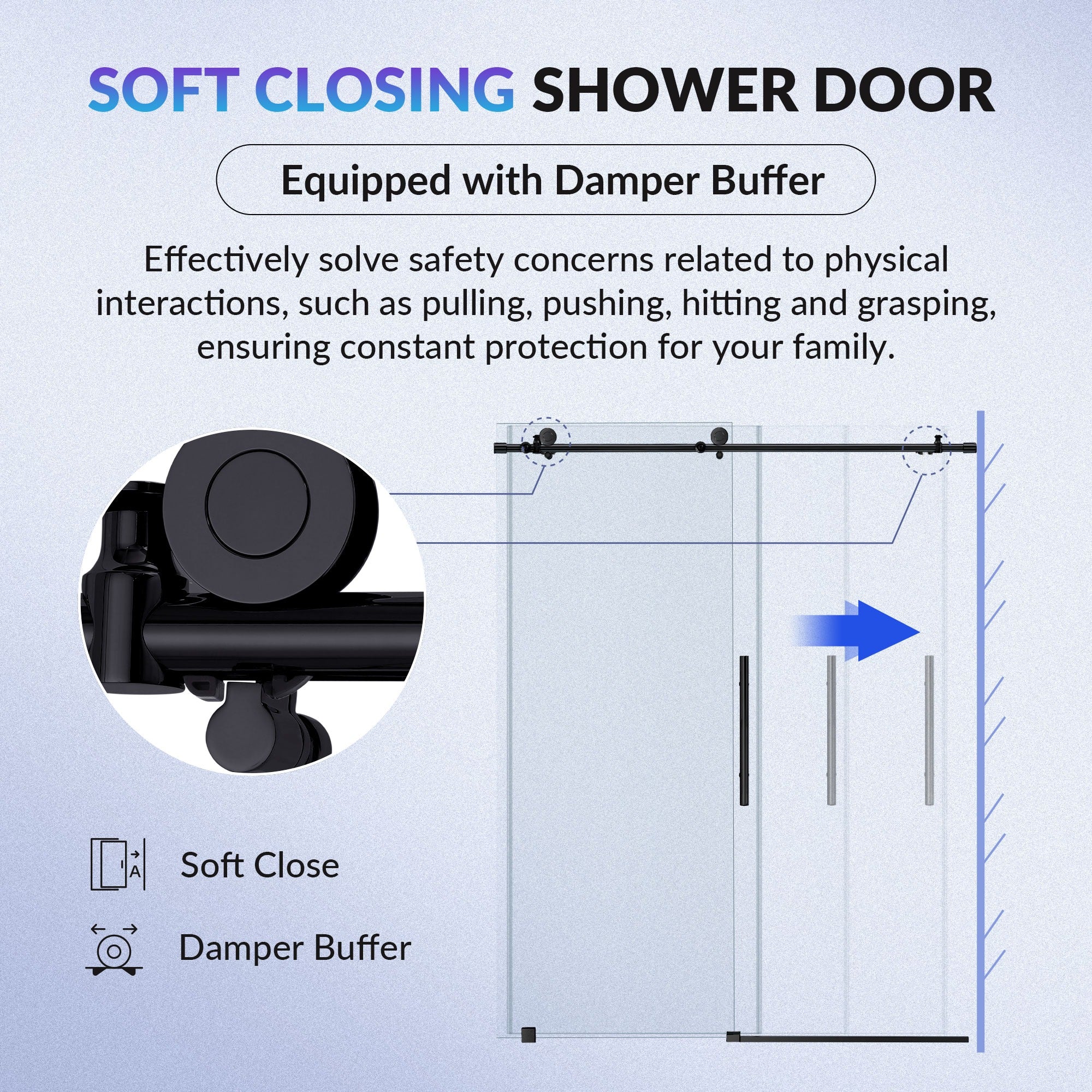 WOODBRIDGE Frameless Single Sliding Shower Doors 57.5-60" Width x 62"Height with 3/8"(10mm) Clear Tempered Glass, Soft Close System and Explosion-Proof Film, BSDC6062