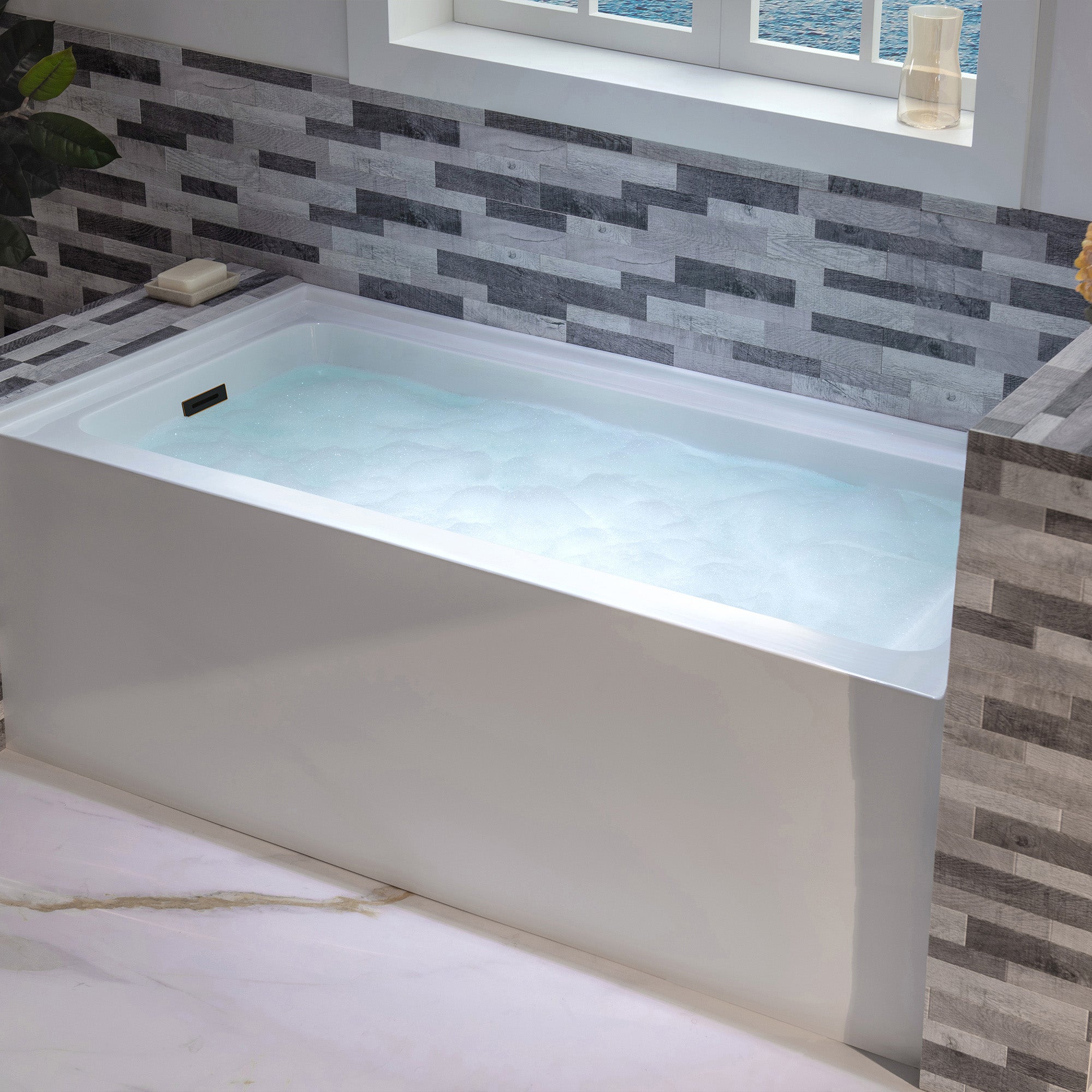 WOODBRIDGE 60" Acrylic Rectangular Alcove Soaking Bathtub in White with Left Drain