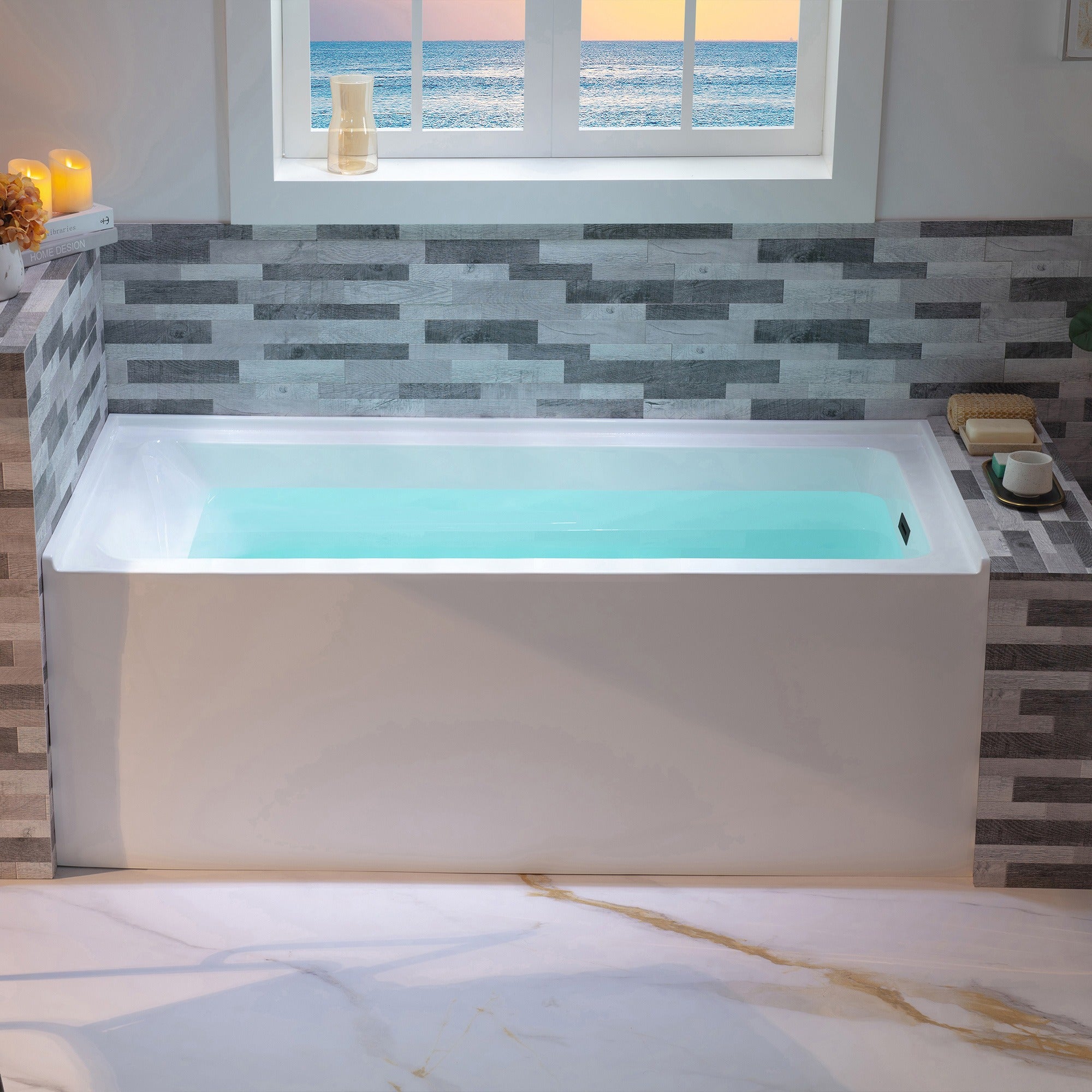 WOODBRIDGE 60" Acrylic Rectangular Alcove Soaking Bathtub with Right Drain, LB667
