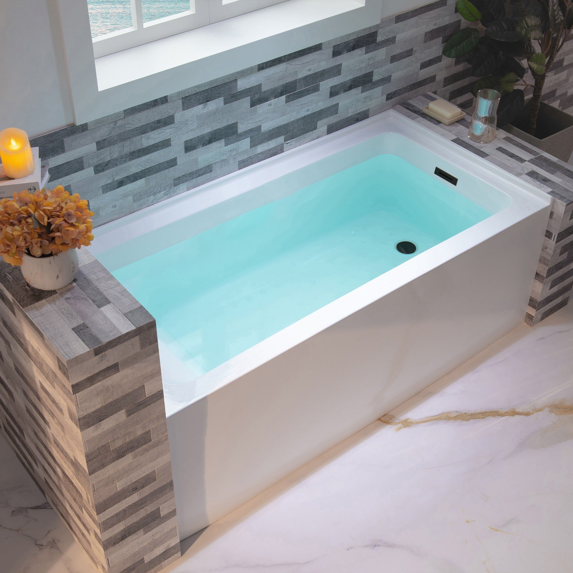 WOODBRIDGE 60" Acrylic Rectangular Alcove Soaking Bathtub with Right Drain, LB667