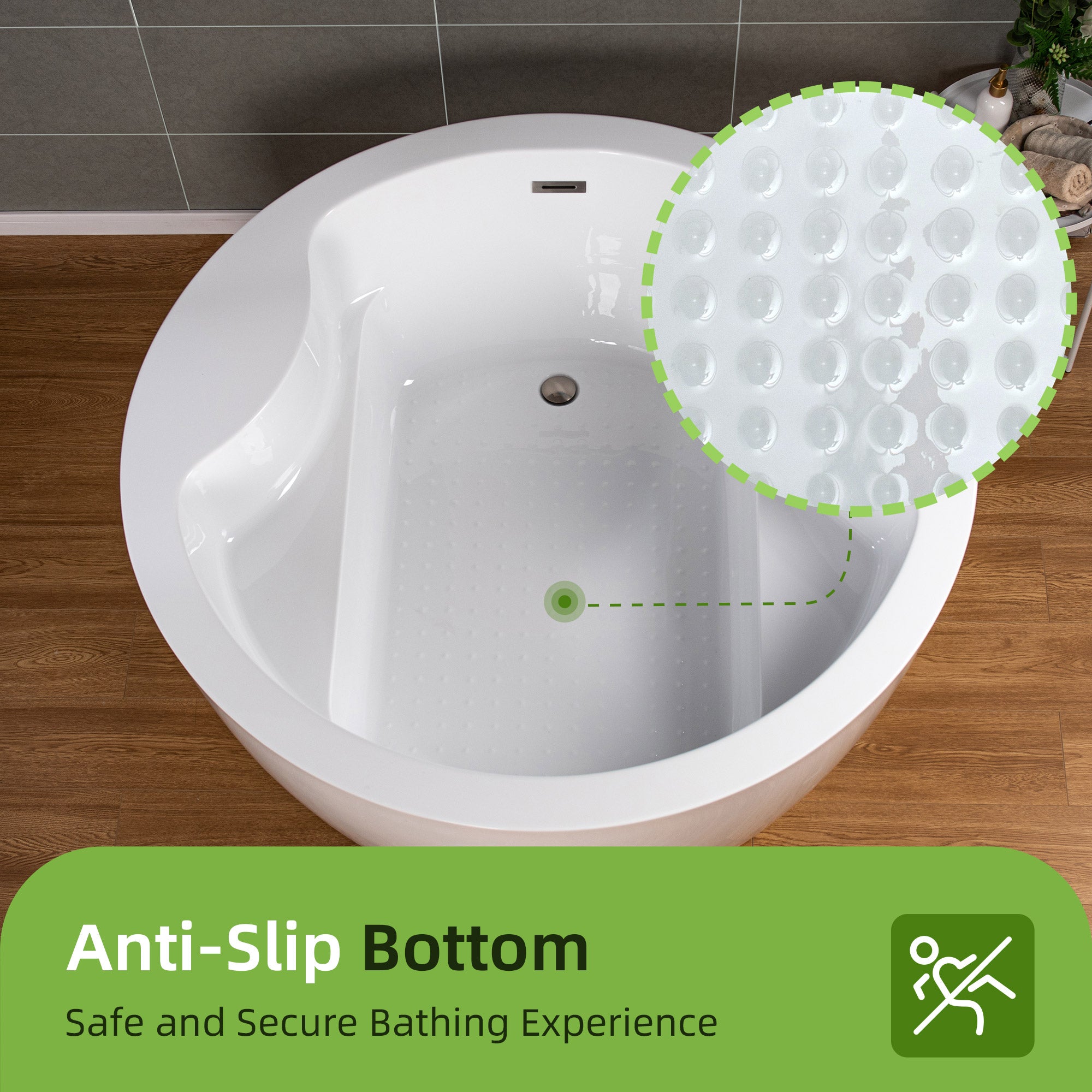 WOODBRIDGE 59" Acrylic Freestanding Round Double Soaking Tub with Pre-molded Seat, Drain & Overflow, B0061
