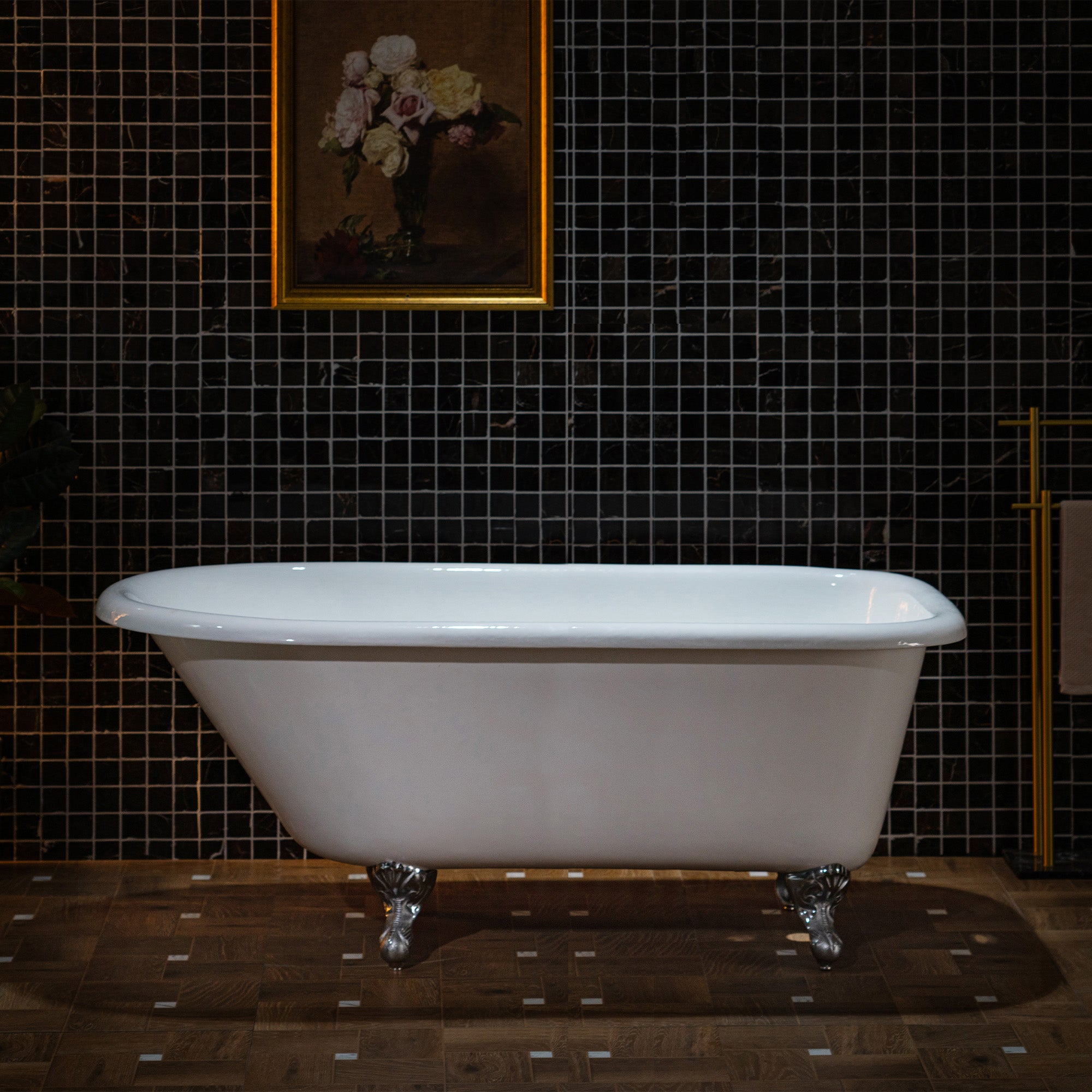 WOODBRIDGE 60" Enameled Cast Iron Roll Top Clawfoot Bathtub