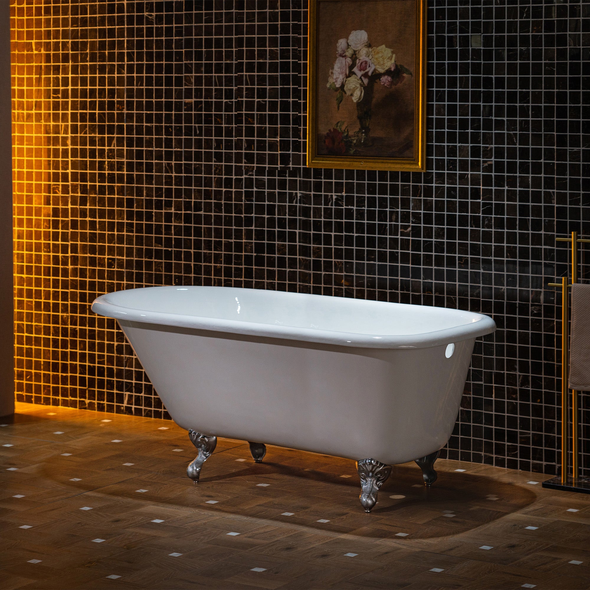 WOODBRIDGE 60" Enameled Cast Iron Roll Top Clawfoot Bathtub