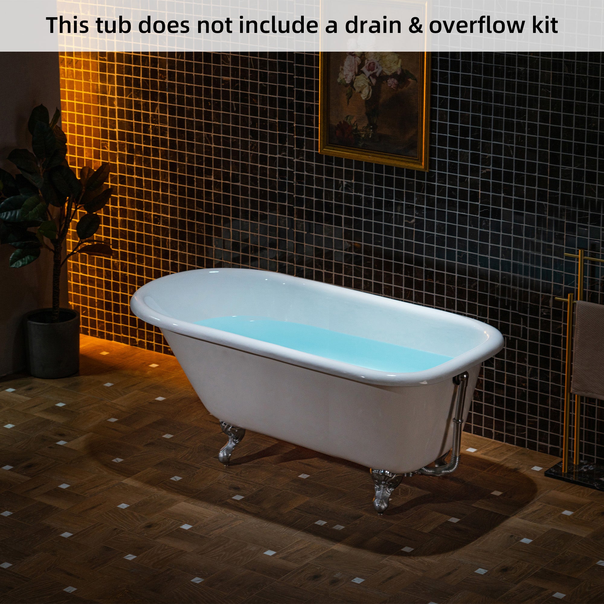 WOODBRIDGE 60" Enameled Cast Iron Roll Top Clawfoot Bathtub