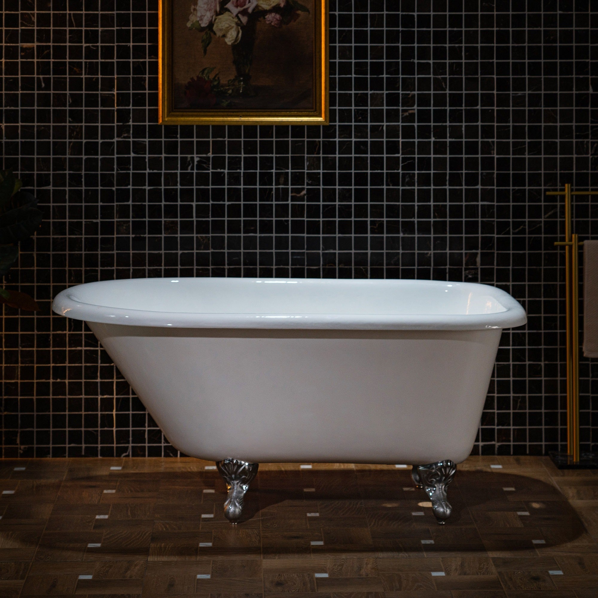 WOODBRIDGE TC0354 54 Inch Cast Iron Roll Top Clawfoot Bathtub with Chrome Feet