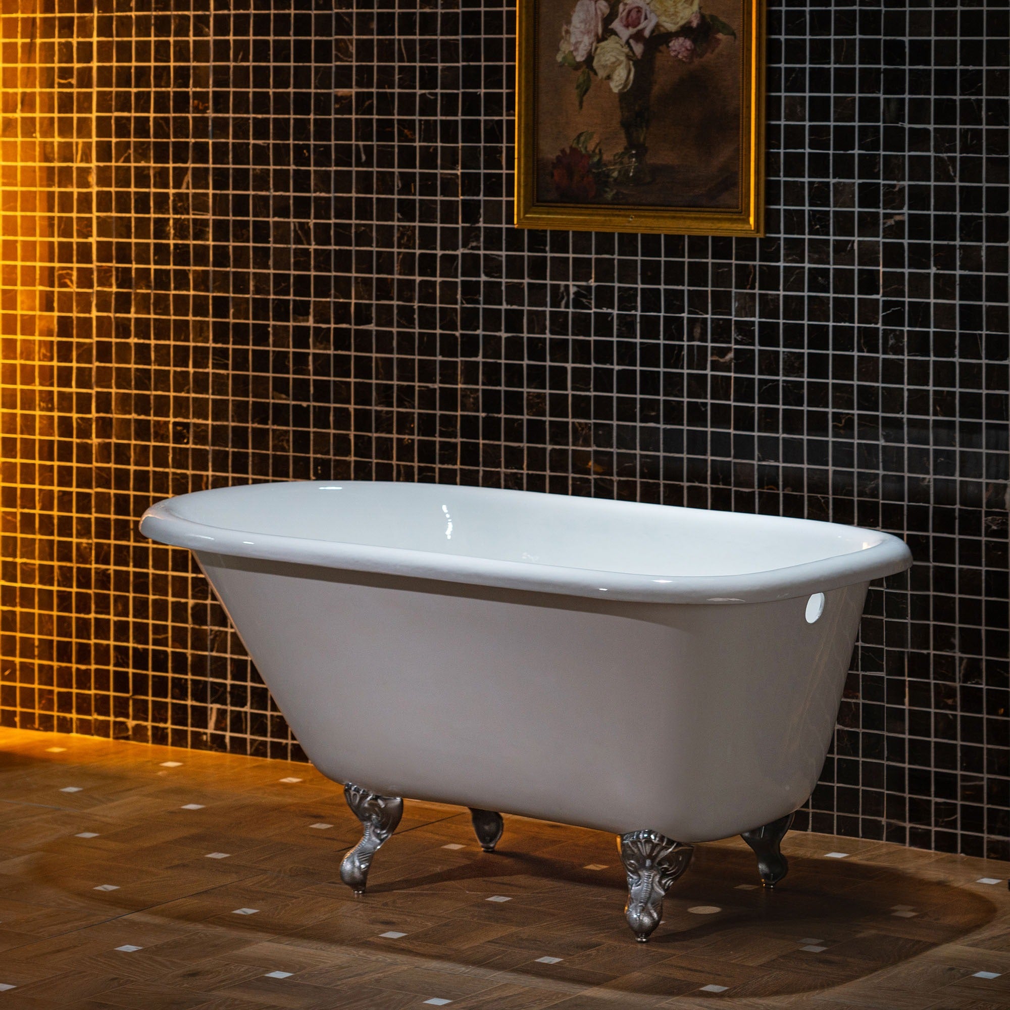 WOODBRIDGE TC0354 54 Inch Cast Iron Roll Top Clawfoot Bathtub with Chrome Feet
