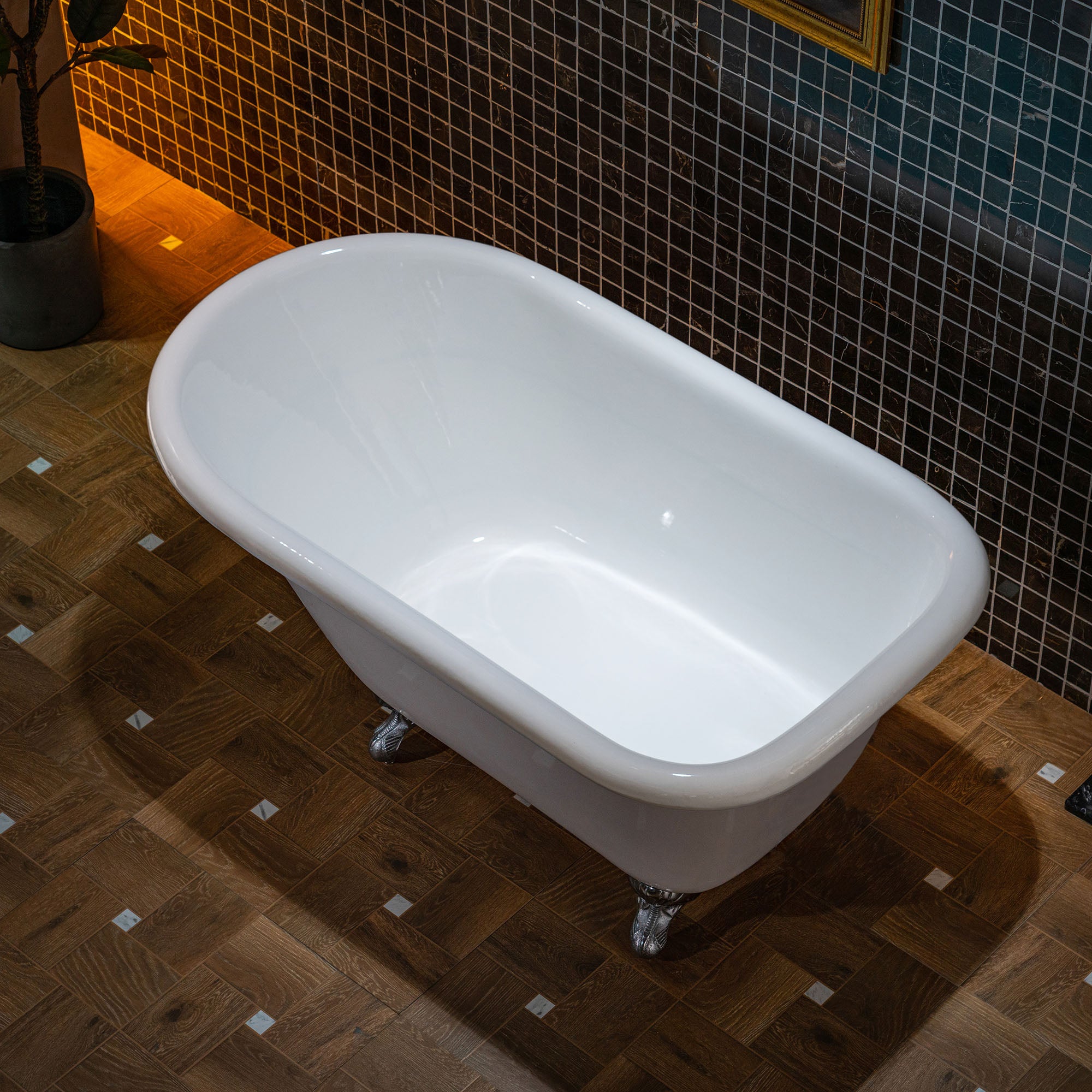 WOODBRIDGE TC0354 54 Inch Cast Iron Roll Top Clawfoot Bathtub with Chrome Feet