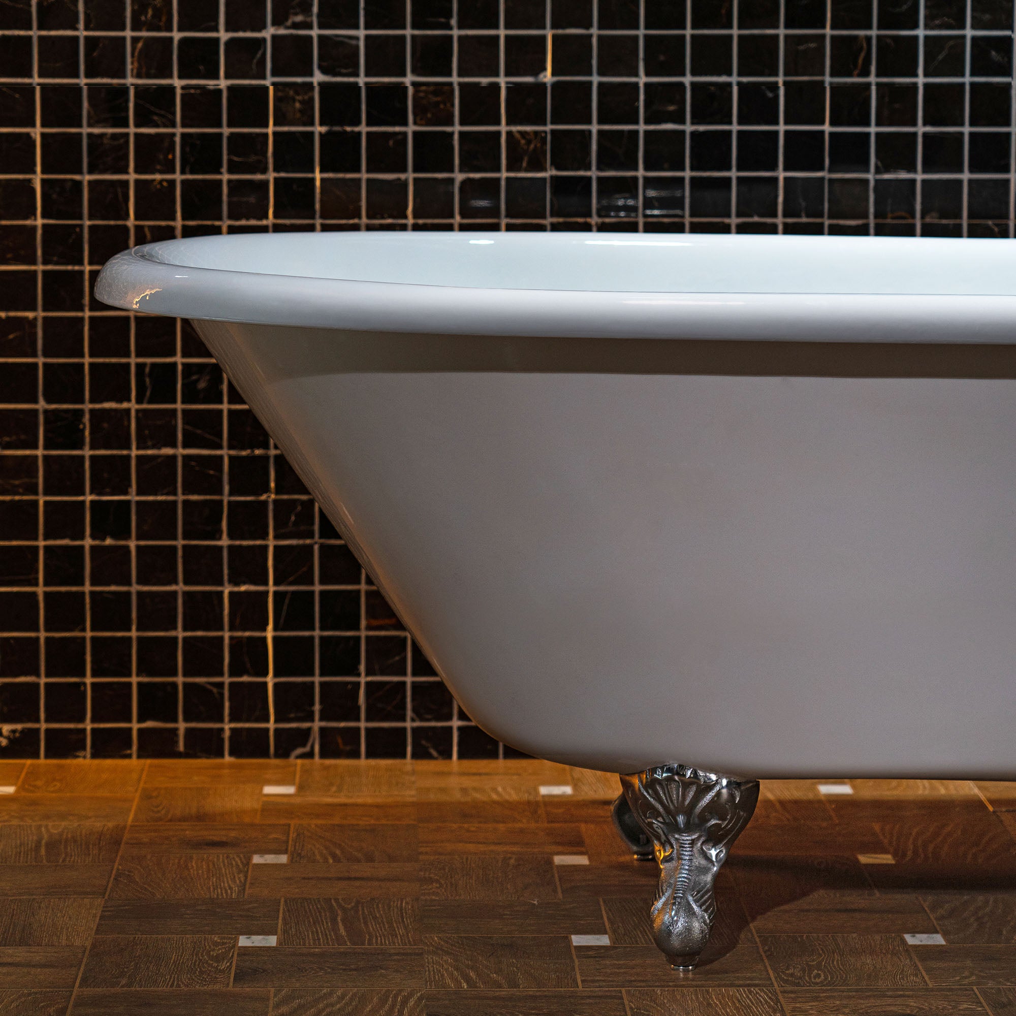 WOODBRIDGE TC0354 54 Inch Cast Iron Roll Top Clawfoot Bathtub with Chrome Feet