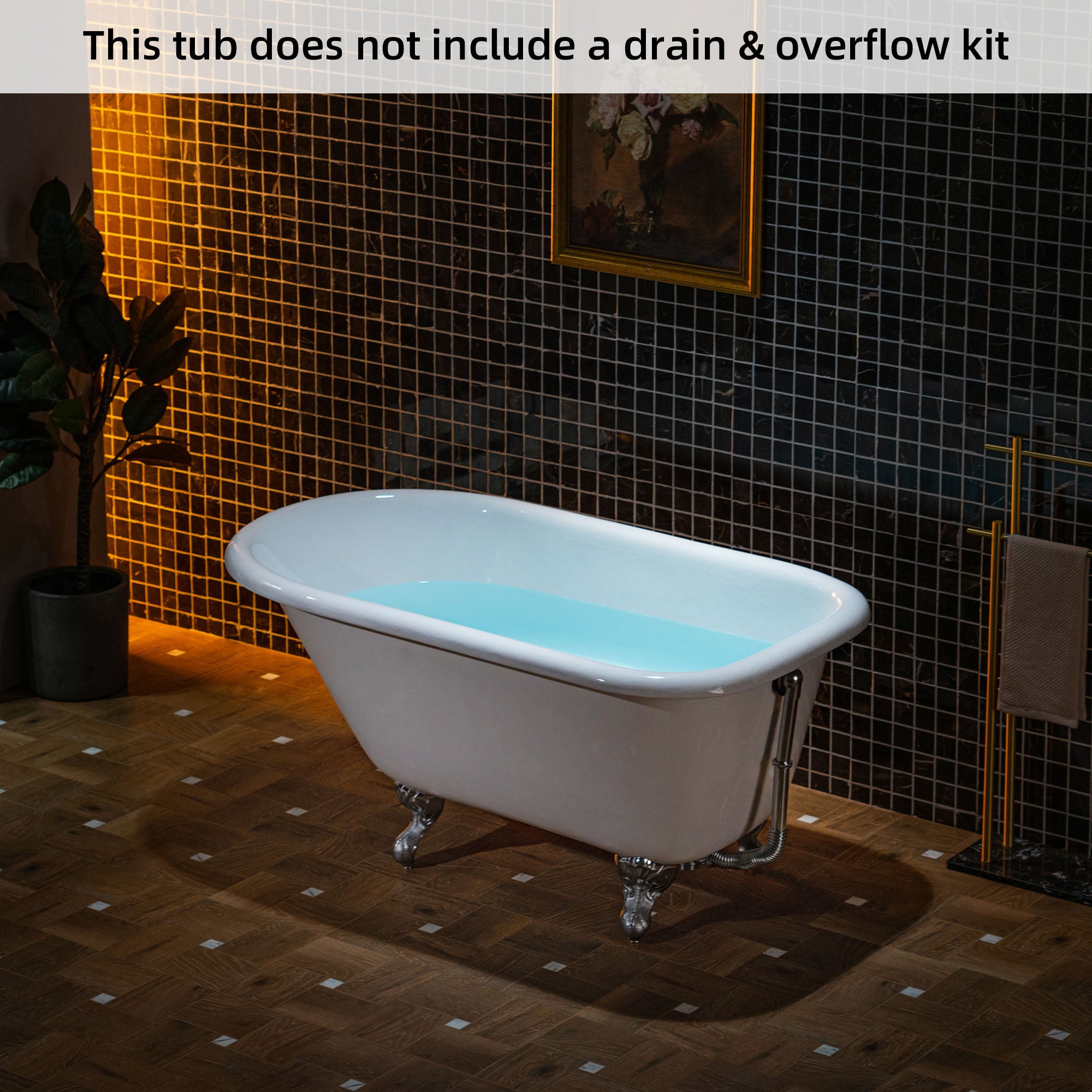 WOODBRIDGE TC0354 54 Inch Cast Iron Roll Top Clawfoot Bathtub with Chrome Feet