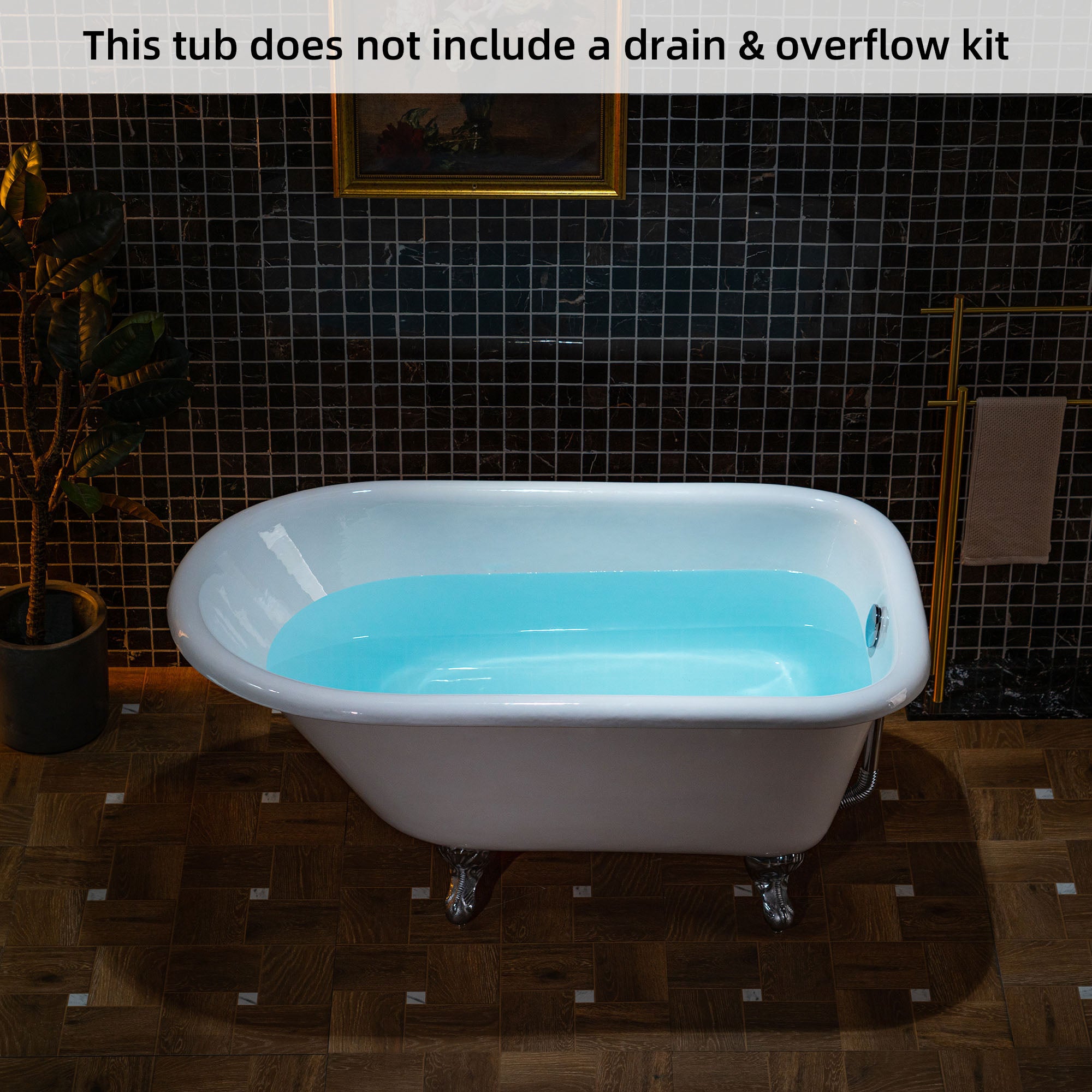 WOODBRIDGE TC0354 54 Inch Cast Iron Roll Top Clawfoot Bathtub with Chrome Feet