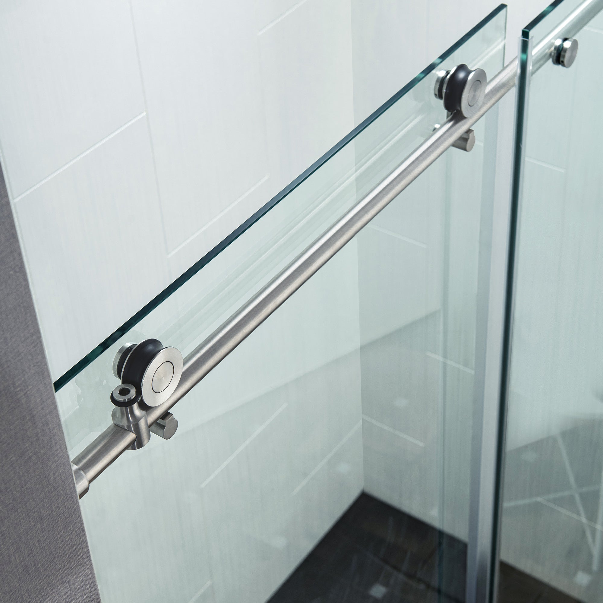 WOODBRIDGE Frameless Single Sliding Shower Doors, 45.5-48" Width x 76"Height with 3/8"(10mm) Clear Tempered Glass, Soft Close System and Explosion-Proof Film