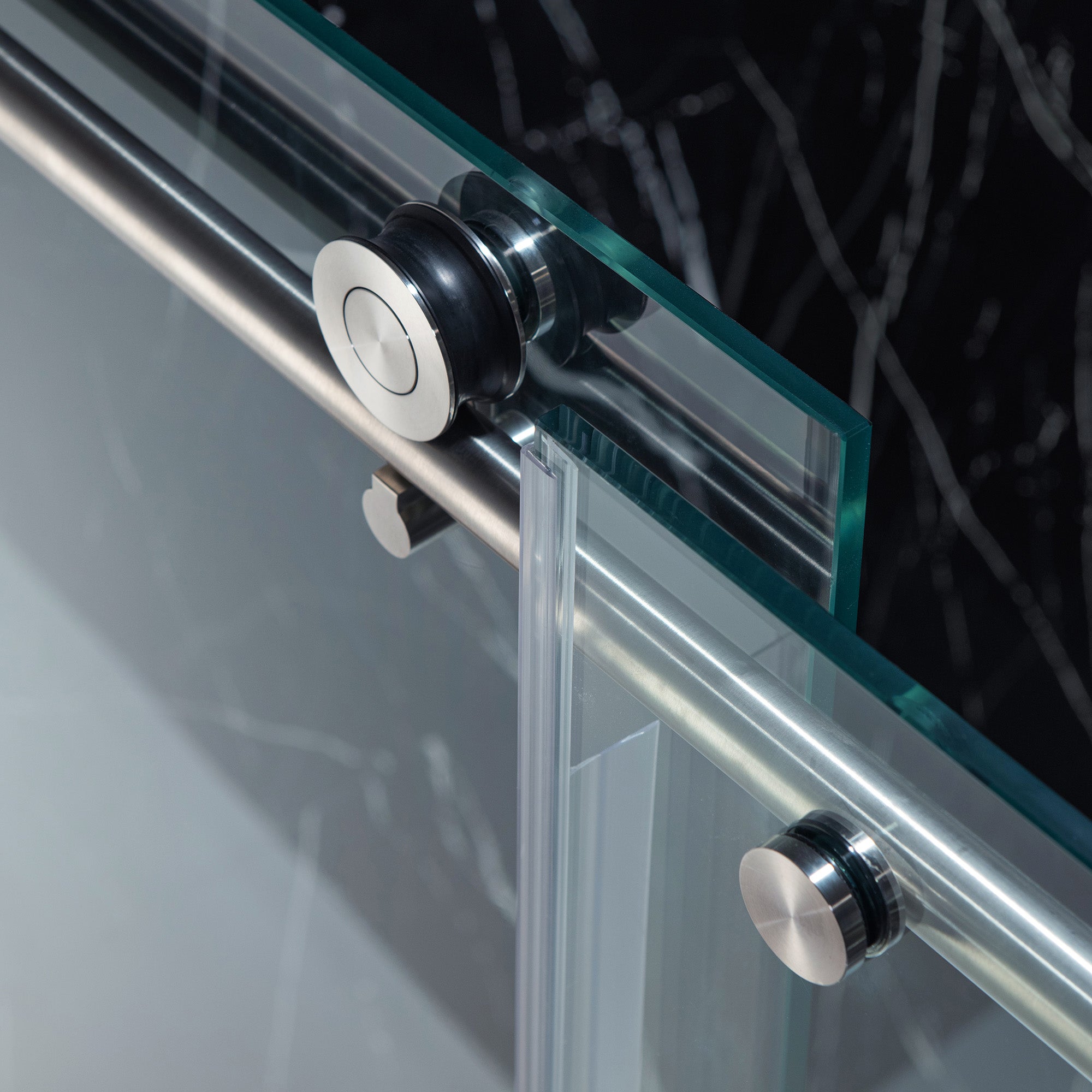 WOODBRIDGE Frameless Single Sliding Shower Doors, 45.5-48" Width x 76"Height with 3/8"(10mm) Clear Tempered Glass, Soft Close System and Explosion-Proof Film