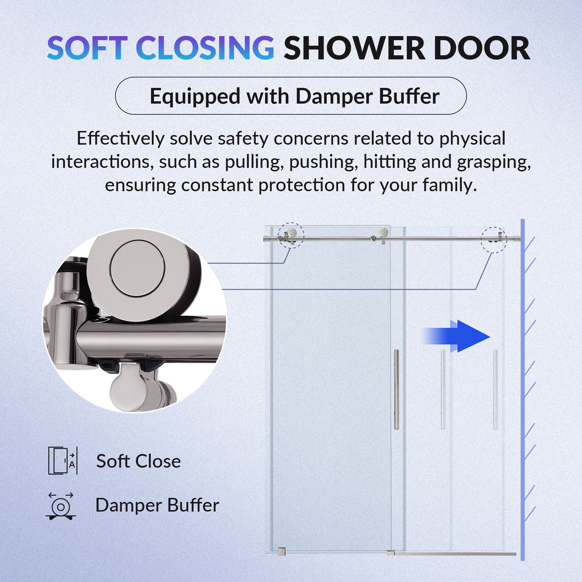 WOODBRIDGE Frameless Single Sliding Shower Doors, 45.5-48" Width x 76"Height with 3/8"(10mm) Clear Tempered Glass, Soft Close System and Explosion-Proof Film