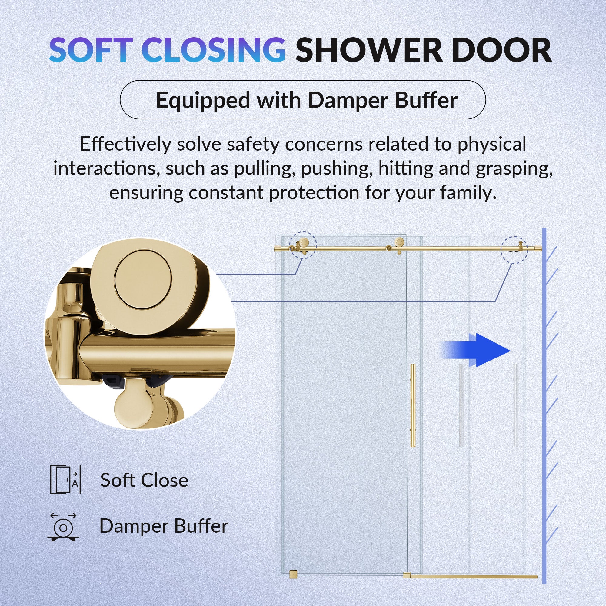 WOODBRIDGE Frameless Single Sliding Shower Doors, 45.5-48" Width x 76"Height with 3/8"(10mm) Clear Tempered Glass, Soft Close System and Explosion-Proof Film