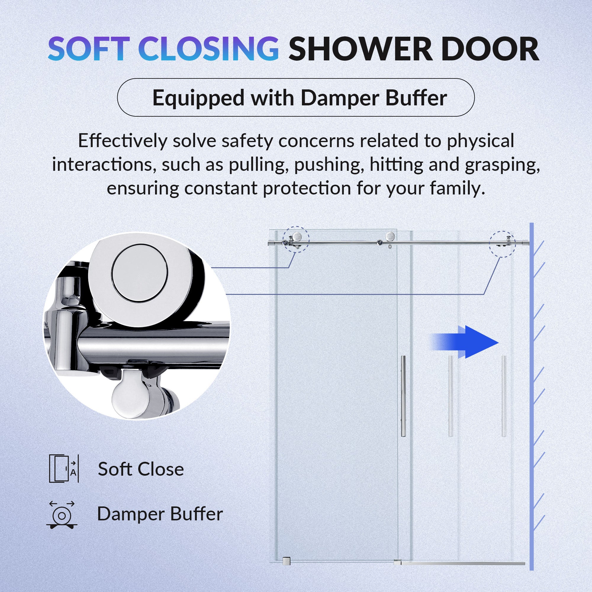 WOODBRIDGE Frameless Single Sliding Shower Doors, 45.5-48" Width x 76"Height with 3/8"(10mm) Clear Tempered Glass, Soft Close System and Explosion-Proof Film