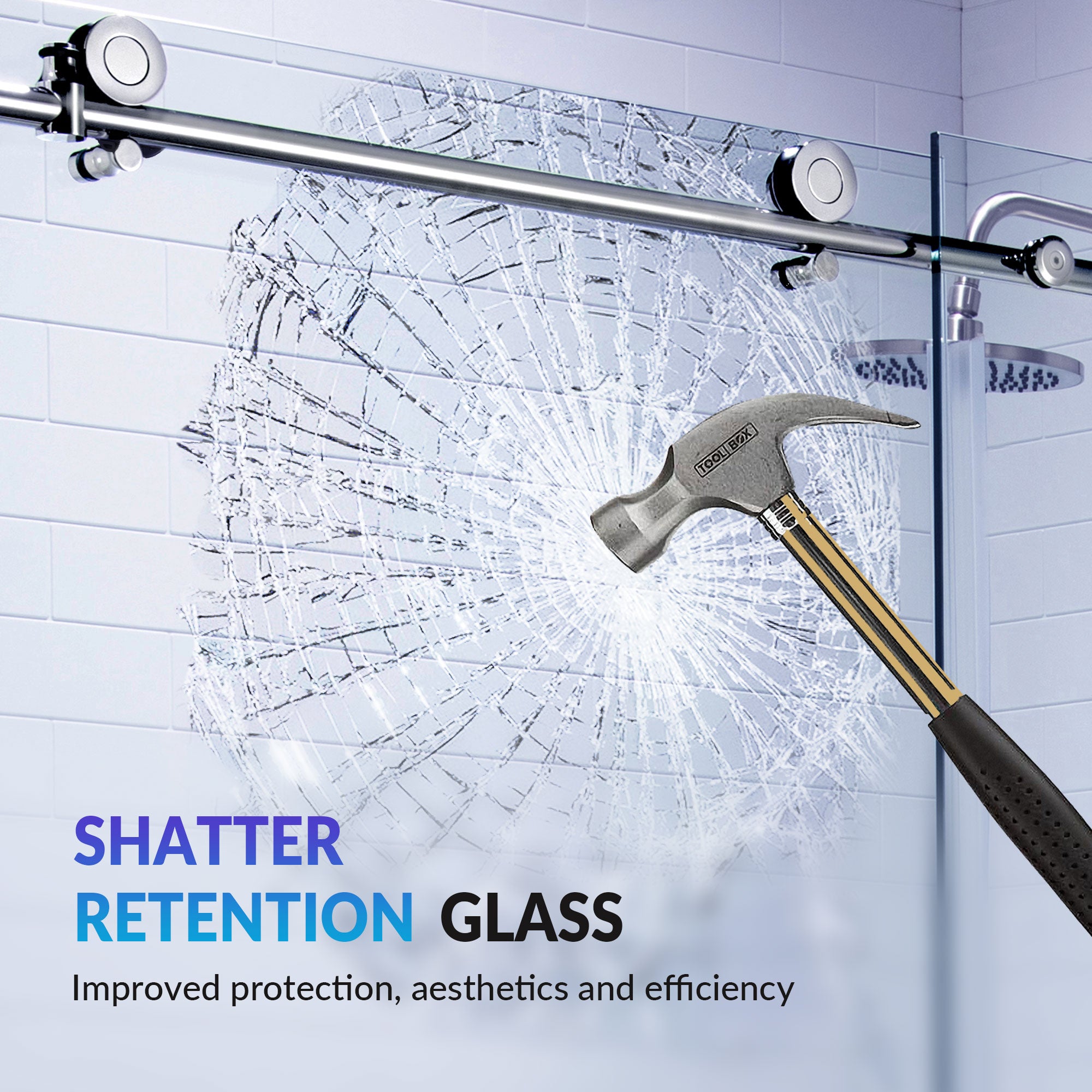 WOODBRIDGE Frameless Single Sliding Shower Doors, 45.5-48" Width x 76"Height with 3/8"(10mm) Clear Tempered Glass, Soft Close System and Explosion-Proof Film