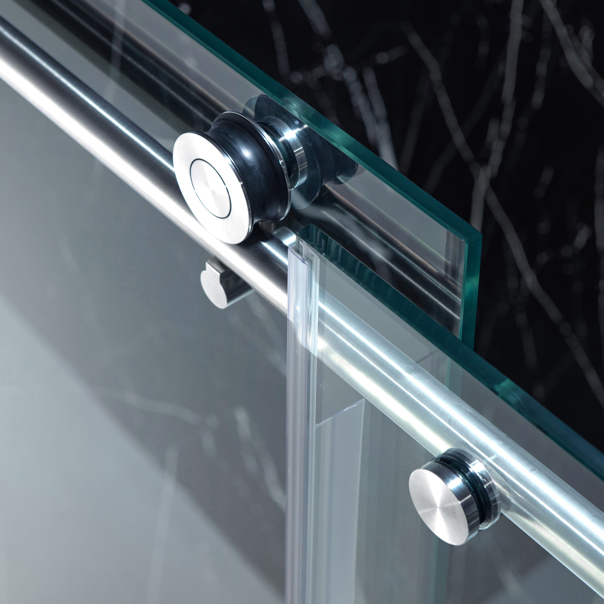 WOODBRIDGE Frameless Single Sliding Shower Doors, 45.5-48" Width x 76"Height with 3/8"(10mm) Clear Tempered Glass, Soft Close System and Explosion-Proof Film