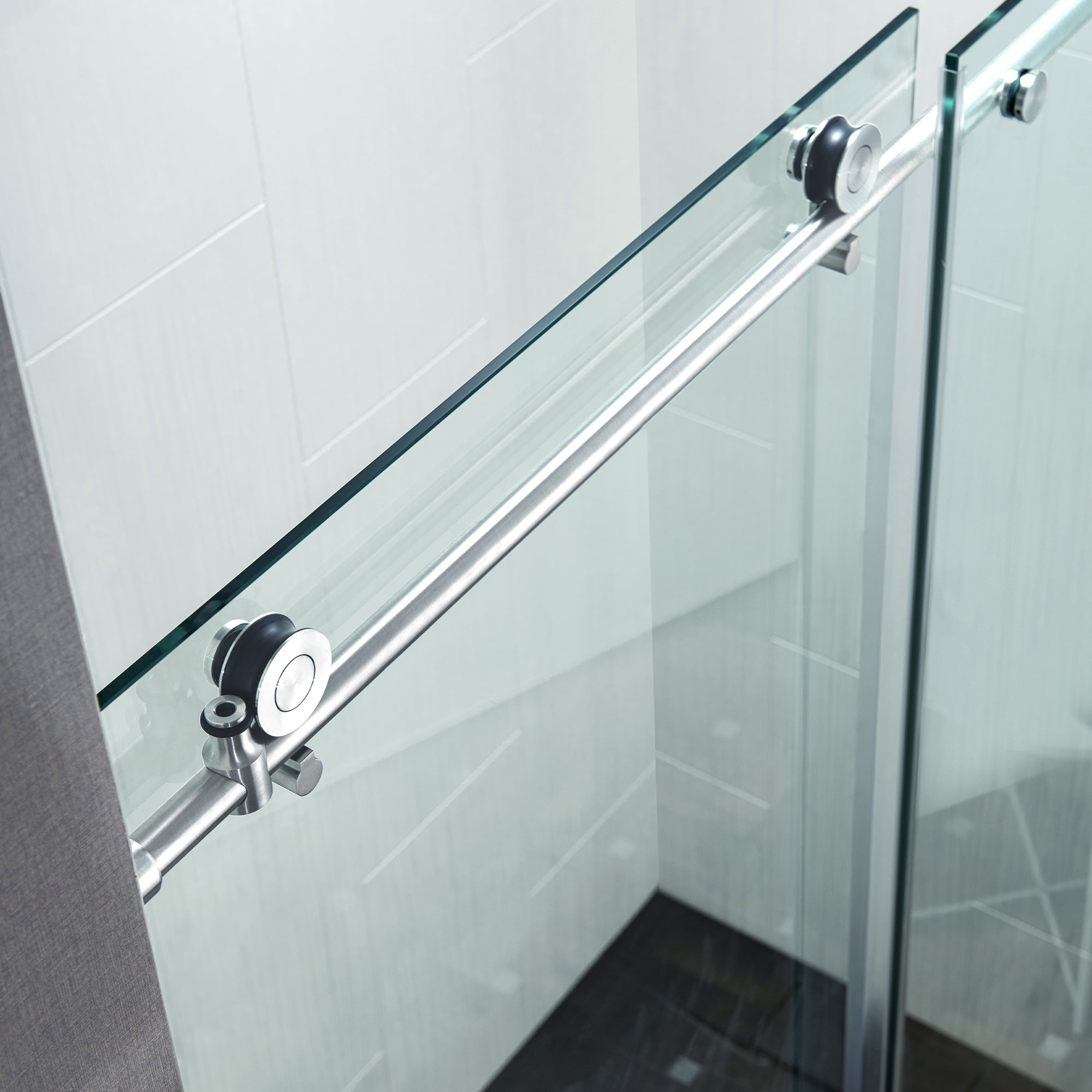 WOODBRIDGE Frameless Single Sliding Shower Doors, 45.5-48" Width x 76"Height with 3/8"(10mm) Clear Tempered Glass, Soft Close System and Explosion-Proof Film