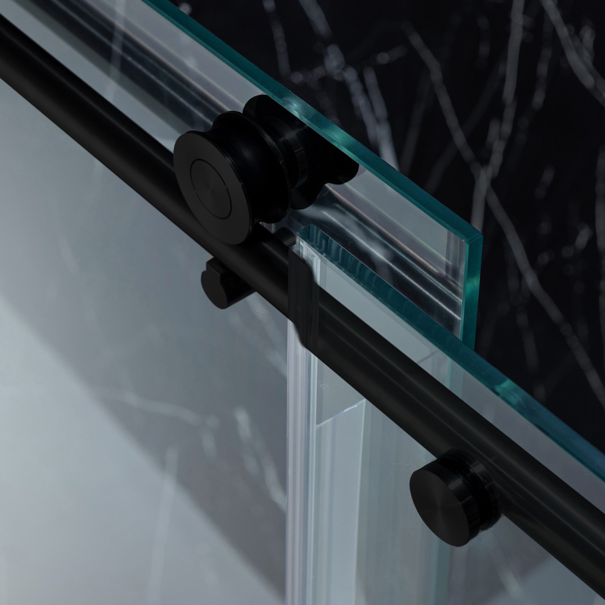 WOODBRIDGE Frameless Single Sliding Shower Doors, 45.5-48" Width x 76"Height with 3/8"(10mm) Clear Tempered Glass, Soft Close System and Explosion-Proof Film