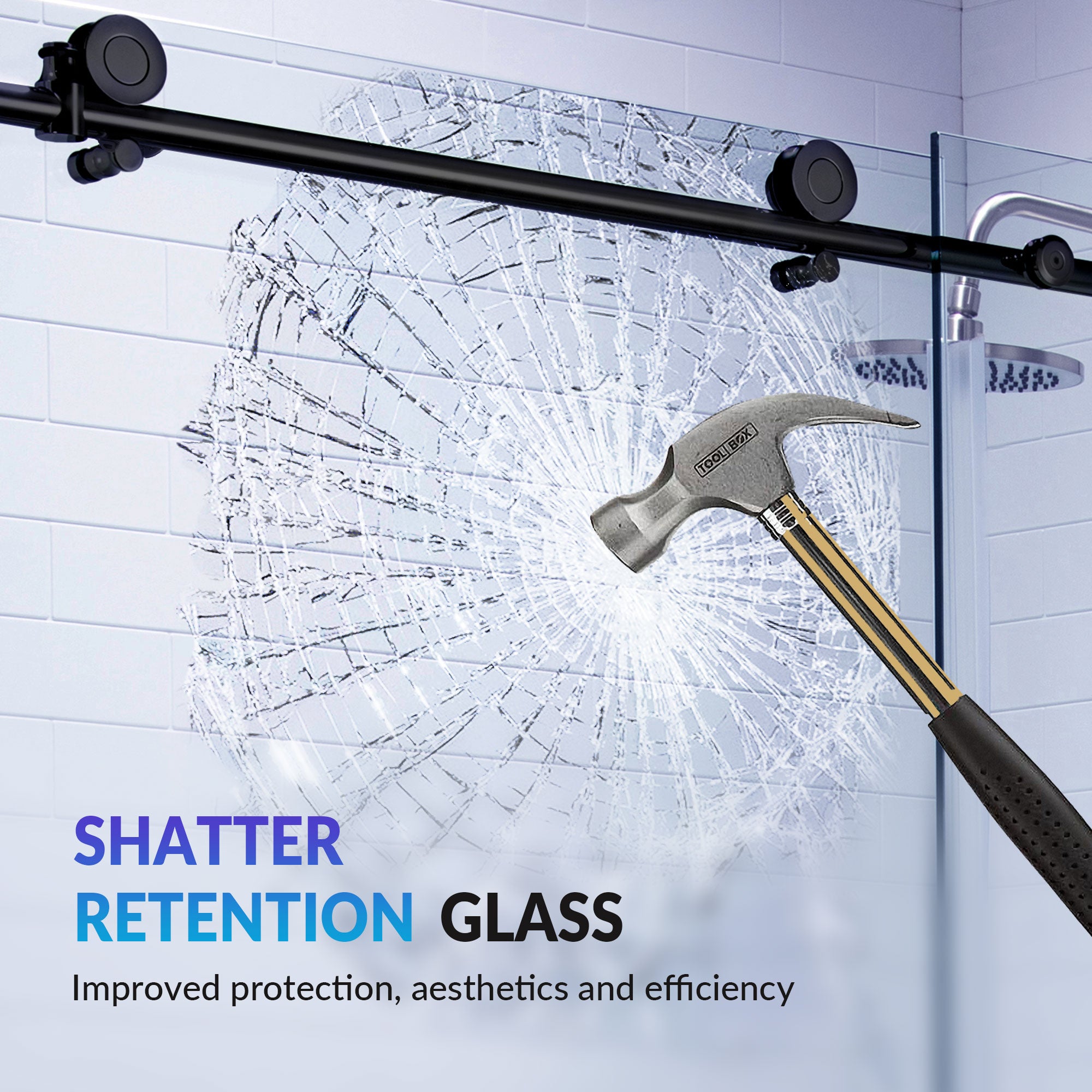WOODBRIDGE Frameless Single Sliding Shower Doors, 45.5-48" Width x 76"Height with 3/8"(10mm) Clear Tempered Glass, Soft Close System and Explosion-Proof Film