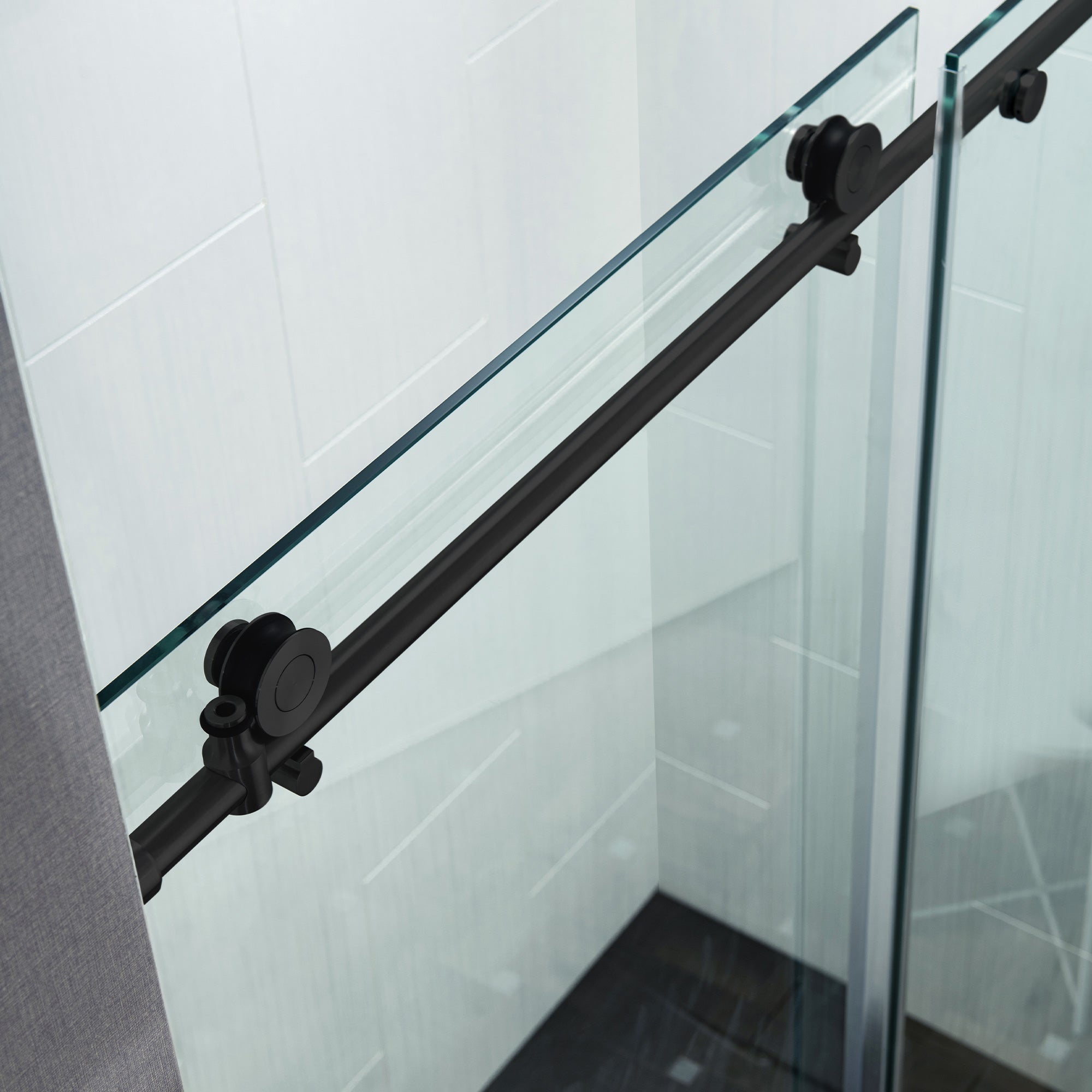 WOODBRIDGE Frameless Single Sliding Shower Doors, 45.5-48" Width x 76"Height with 3/8"(10mm) Clear Tempered Glass, Soft Close System and Explosion-Proof Film