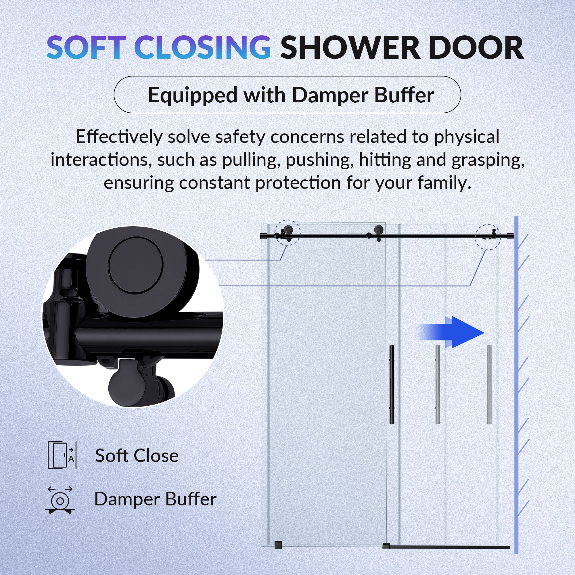 WOODBRIDGE Frameless Single Sliding Shower Doors, 45.5-48" Width x 76"Height with 3/8"(10mm) Clear Tempered Glass, Soft Close System and Explosion-Proof Film