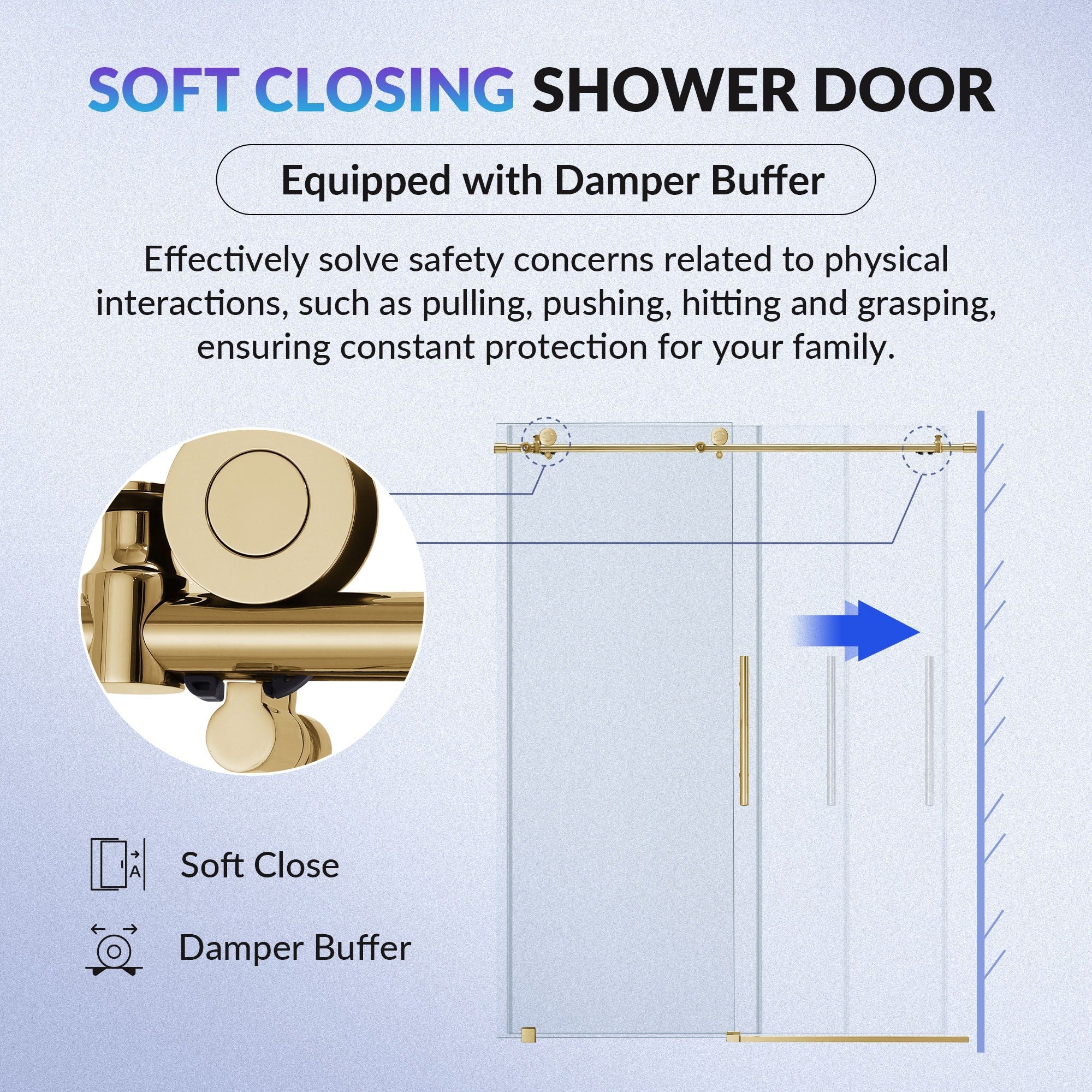 WOODBRIDGE Frameless Sliding Shower Doors with Soft Close System, 56-60" Width x 76"Height with 3/8"(10mm) Clear Tempered Glass, BSDC6076