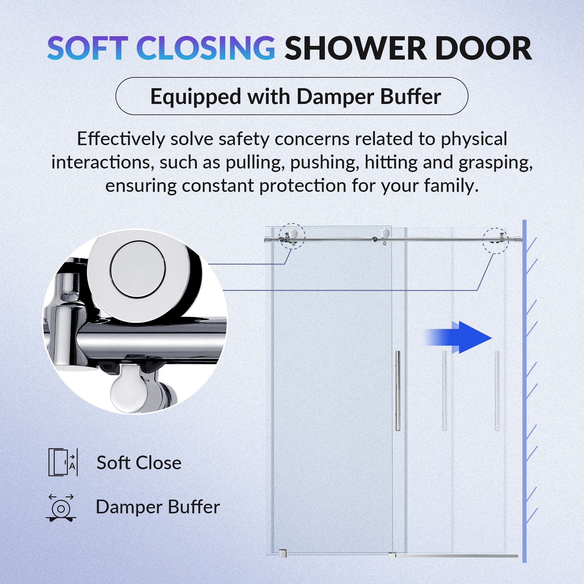 WOODBRIDGE Frameless Sliding Shower Doors with Soft Close System, 56-60" Width x 76"Height with 3/8"(10mm) Clear Tempered Glass, BSDC6076