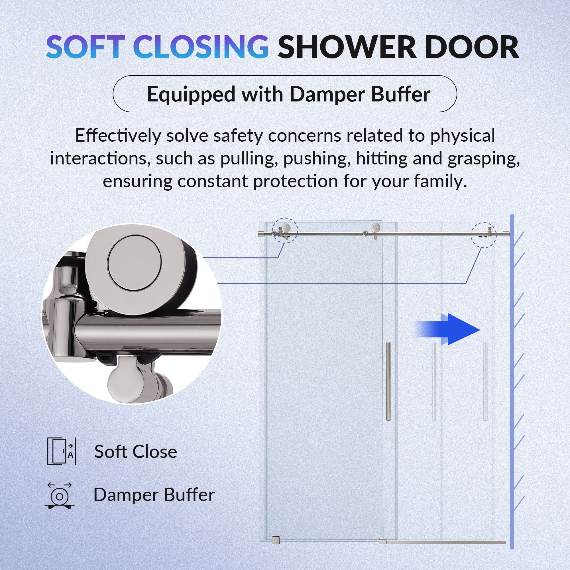 WOODBRIDGE Frameless Single Sliding Shower Doors 57.5-60" Width x 62"Height with 3/8"(10mm) Clear Tempered Glass, Soft Close System and Explosion-Proof Film, BSDC6062