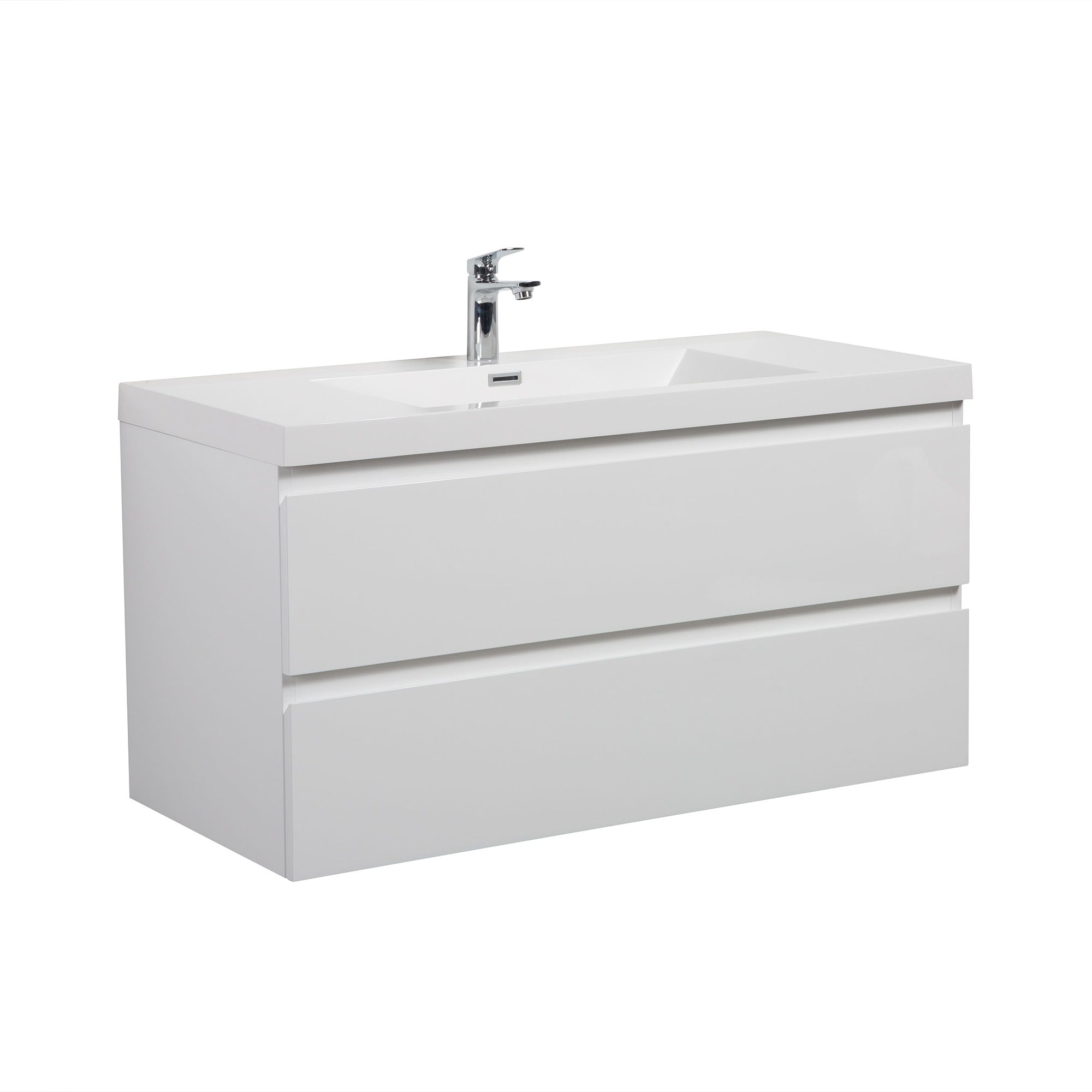 WOODBRIDGE 35-3/8 in. W x 19-5/8 in. D Wall Mounted Floating Vanity in Glossy White with Resin Composite Vanity Top in Glossy White