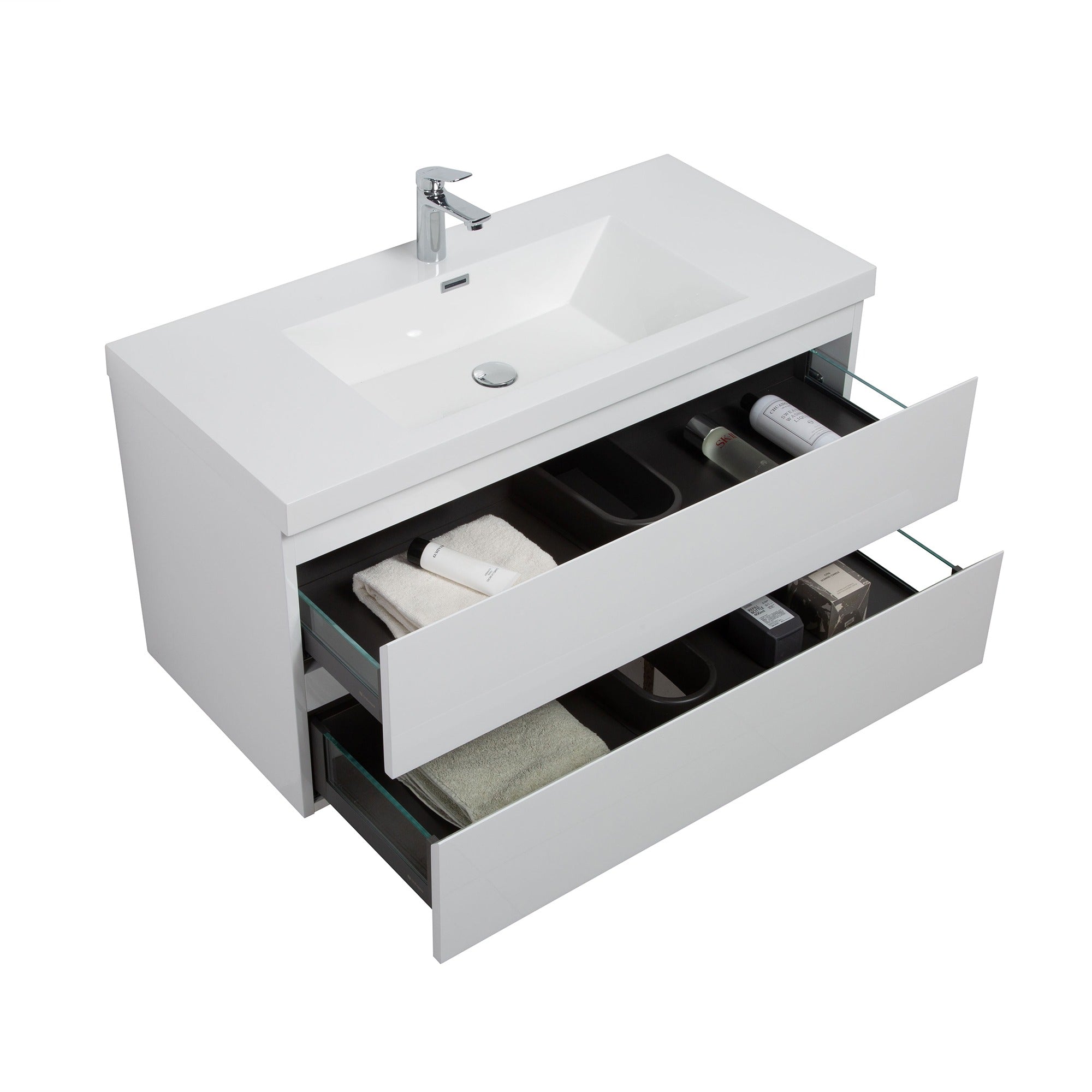WOODBRIDGE 35-3/8 in. W x 19-5/8 in. D Wall Mounted Floating Vanity in Glossy White with Resin Composite Vanity Top in Glossy White